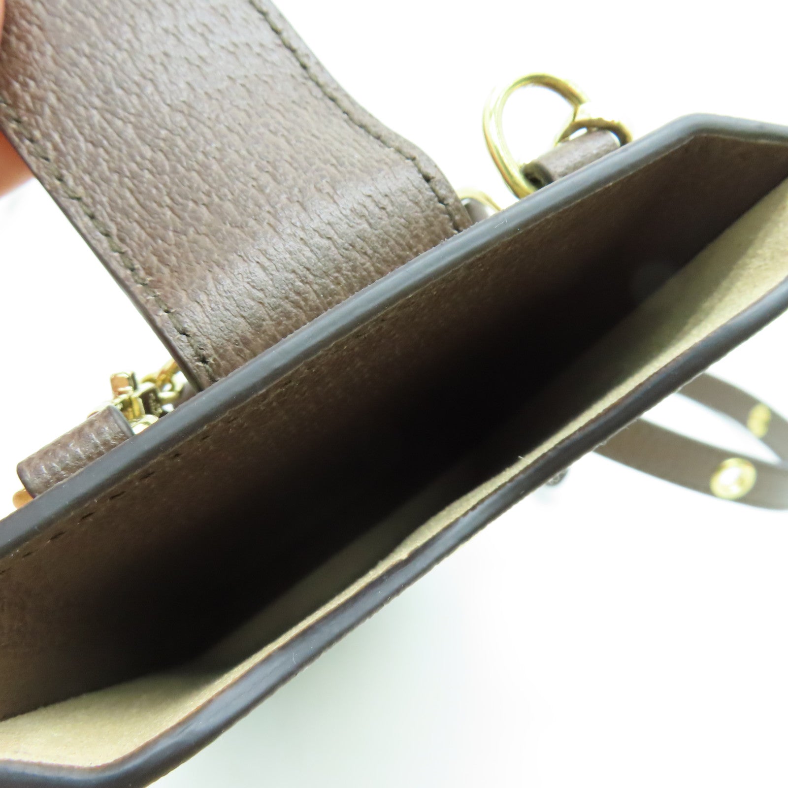 GUCCI Coated Canvas Phone Case Gold Buckle Brown
