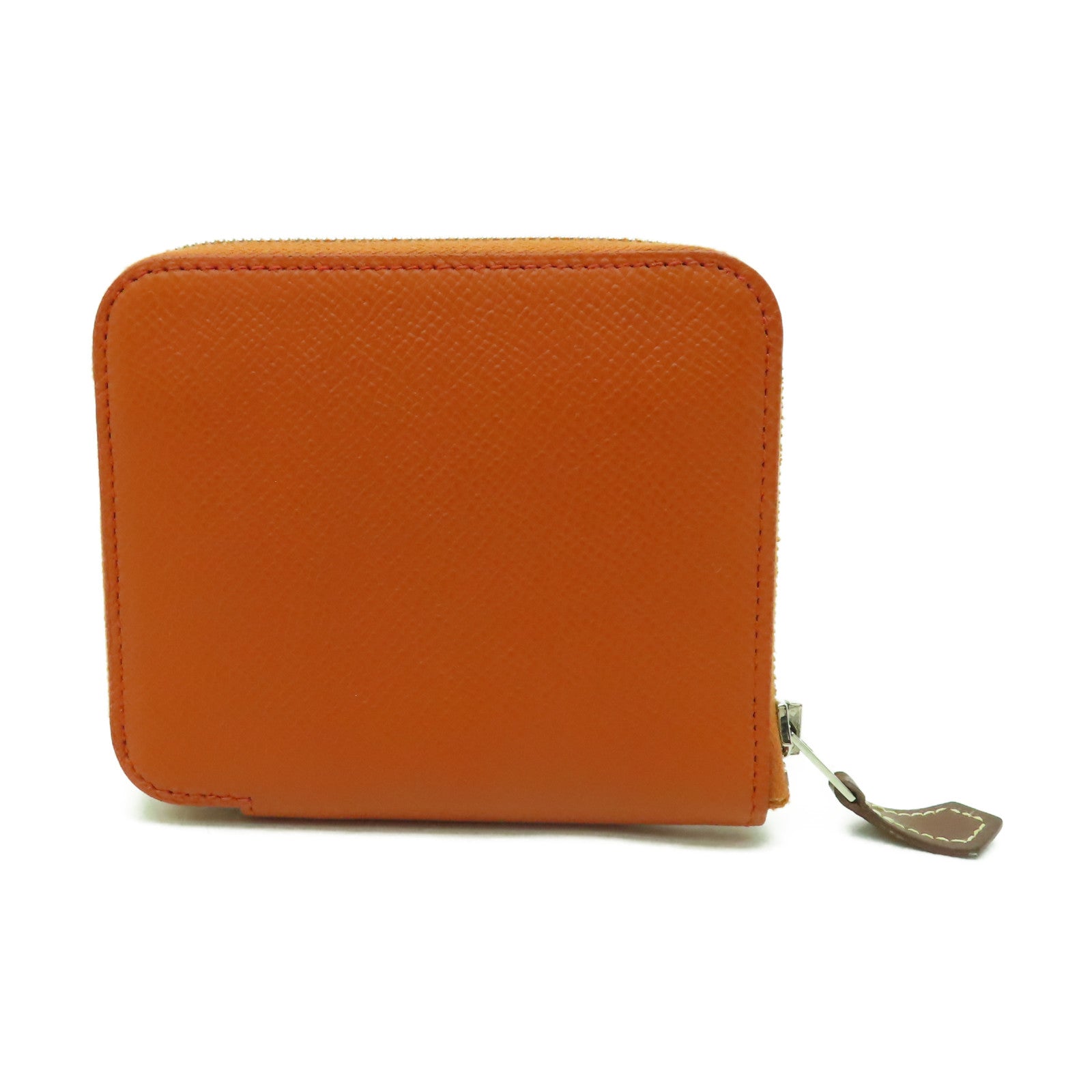 HERMES Epsom皮革Silk In Compact銀扣錢包橙色