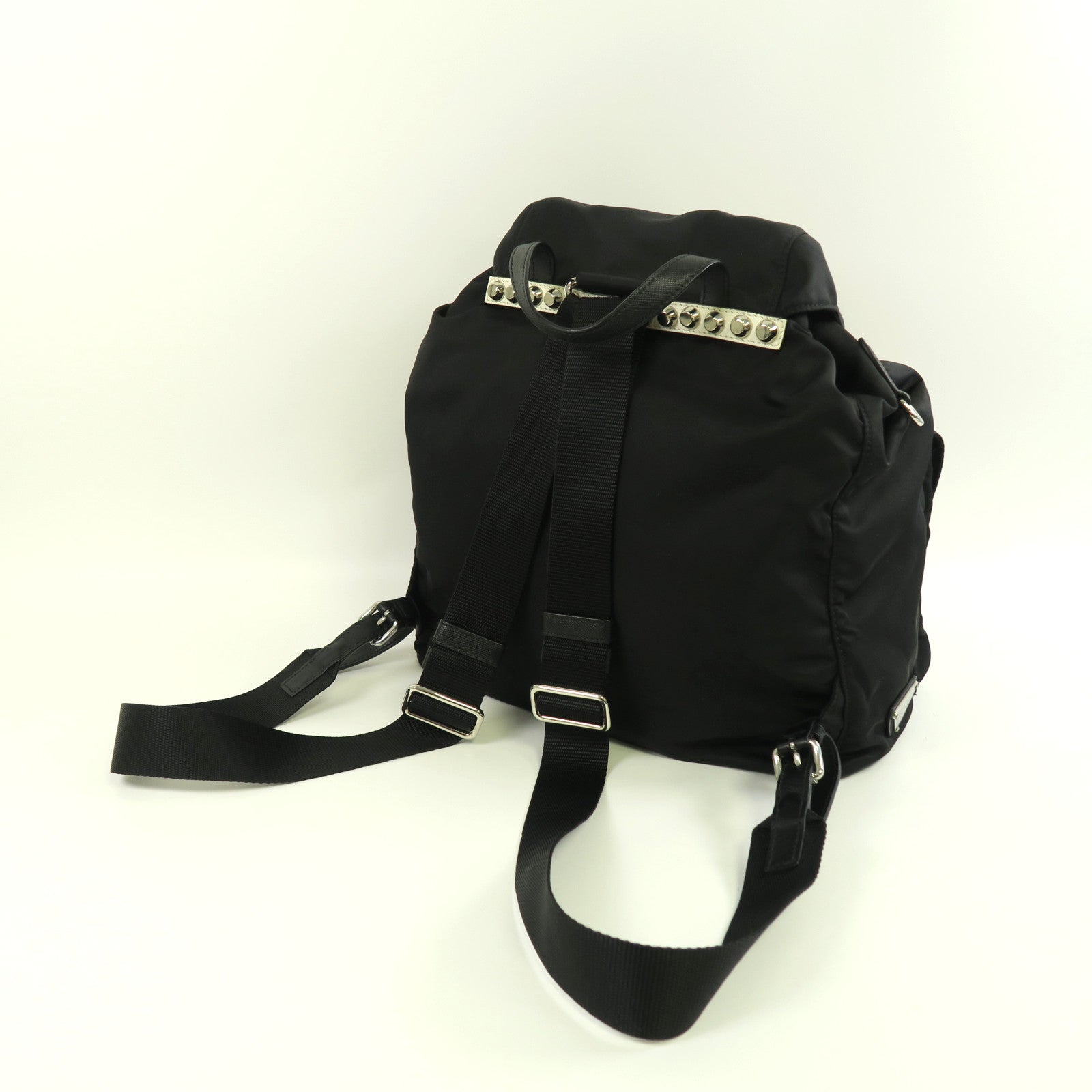 PRADA 尼龍Backpack銀扣背包黑色/粉紅色