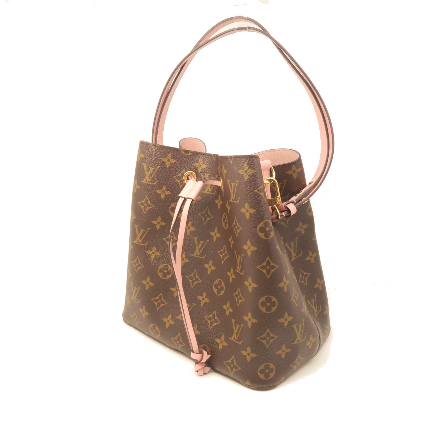 LOUIS VUITTON Monogram Neo Noe MM Gold Buckle Shoulder Bag Brown/Pink