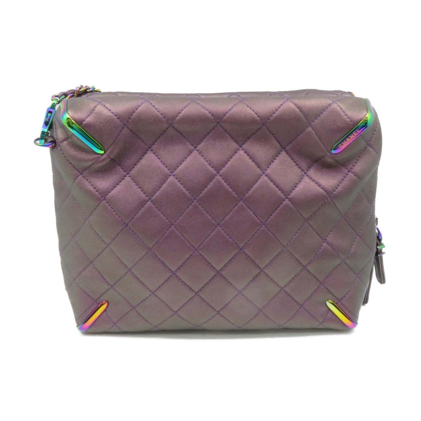 CHANEL 菱格牛皮皮革Chain Shoulder Bag银扣链带肩背袋紫色