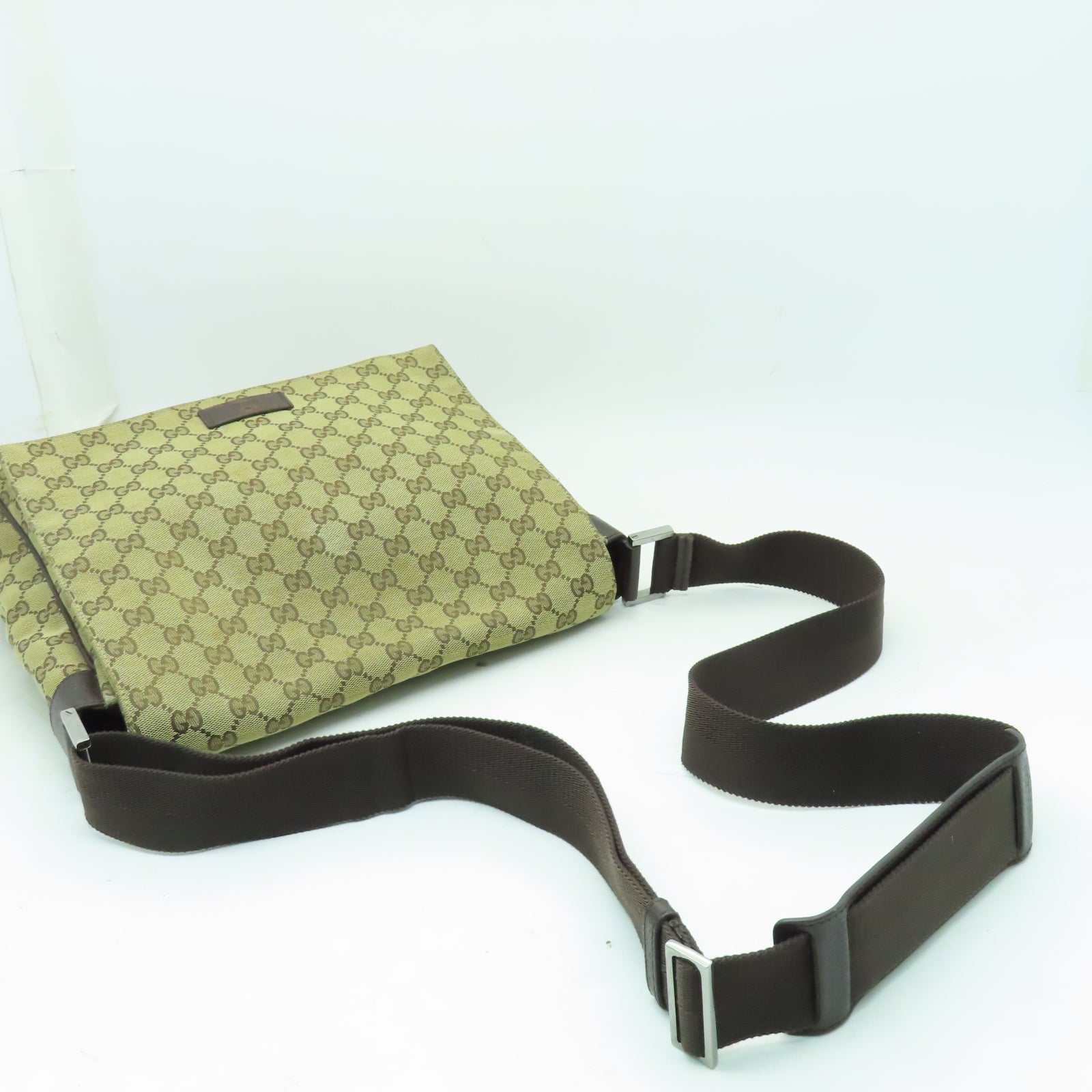 GUCCI 帆布Shoulder Bag銀扣肩背袋啡色