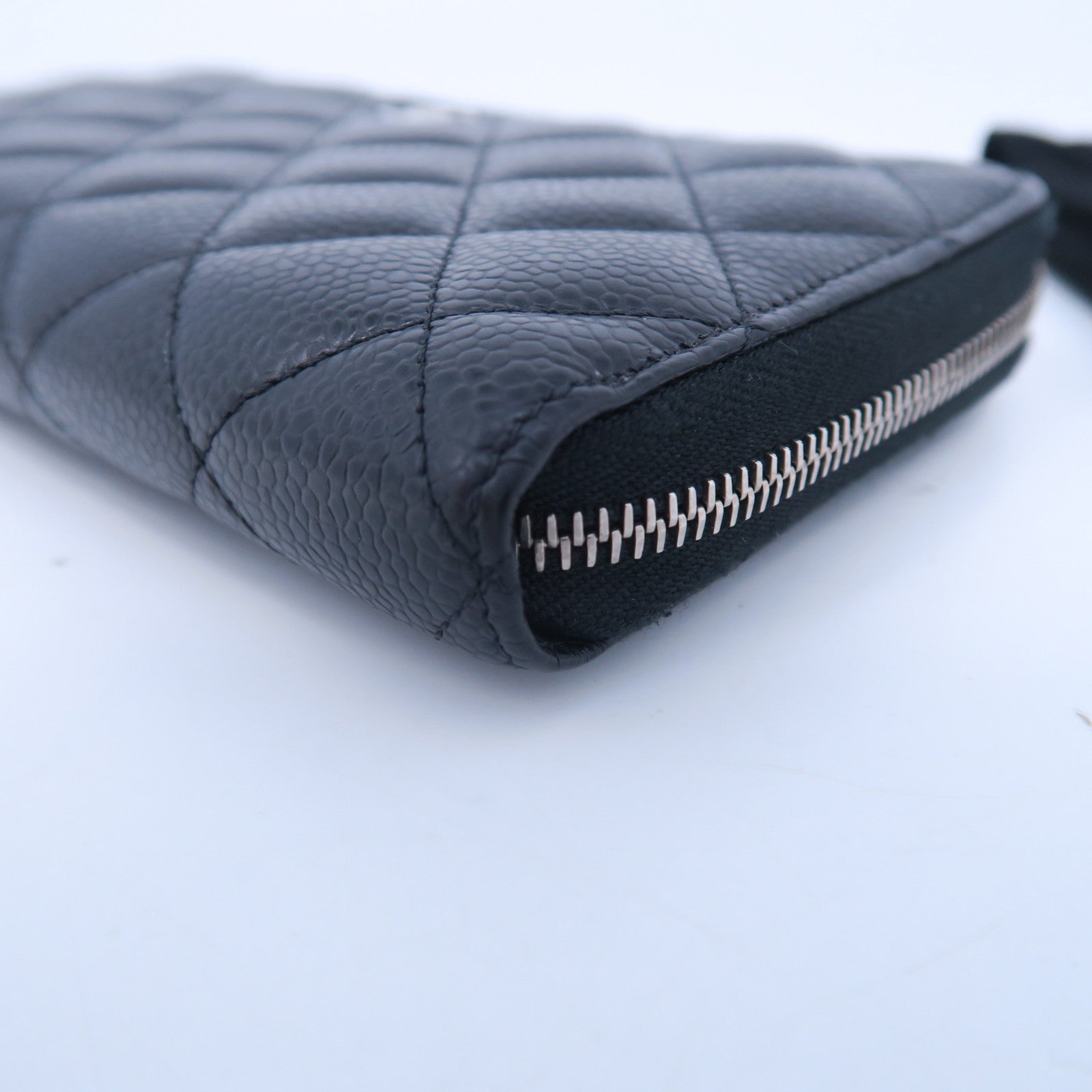 CHANEL 菱格Caviar皮革Zipper Long Wallet銀扣長錢包黑色
