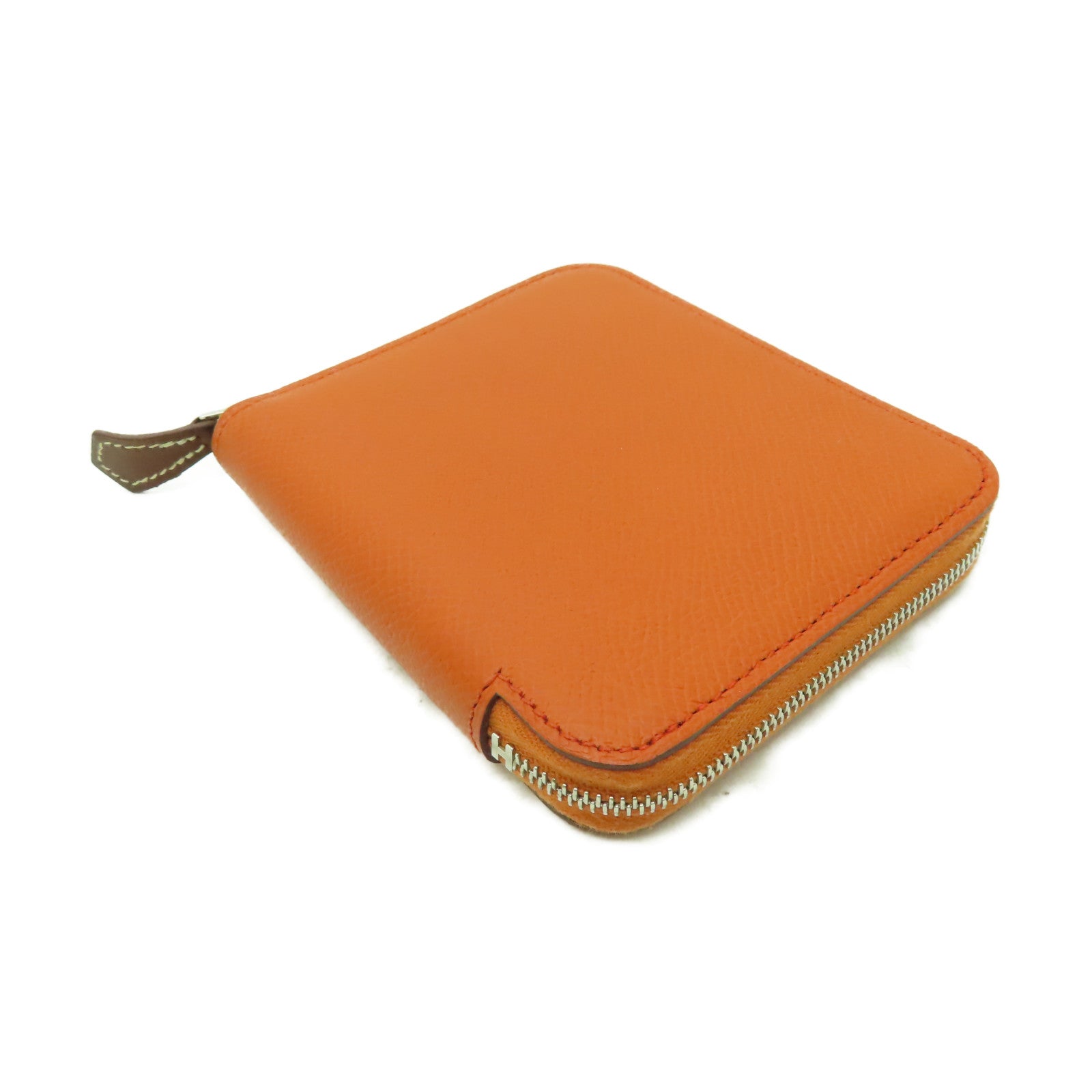 HERMES Epsom皮革Silk In Compact銀扣錢包橙色