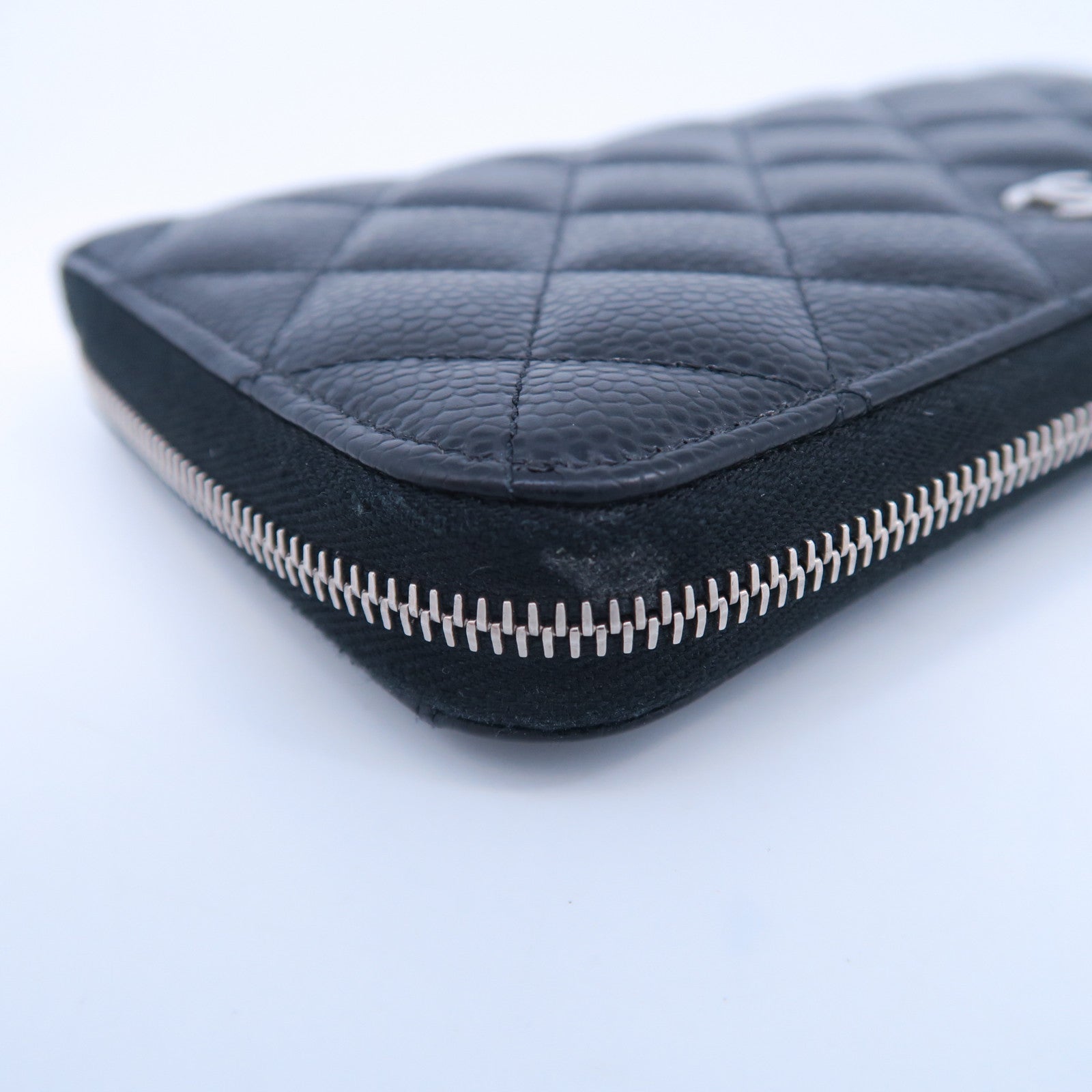 CHANEL 菱格Caviar皮革Zipper Long Wallet銀扣長錢包黑色
