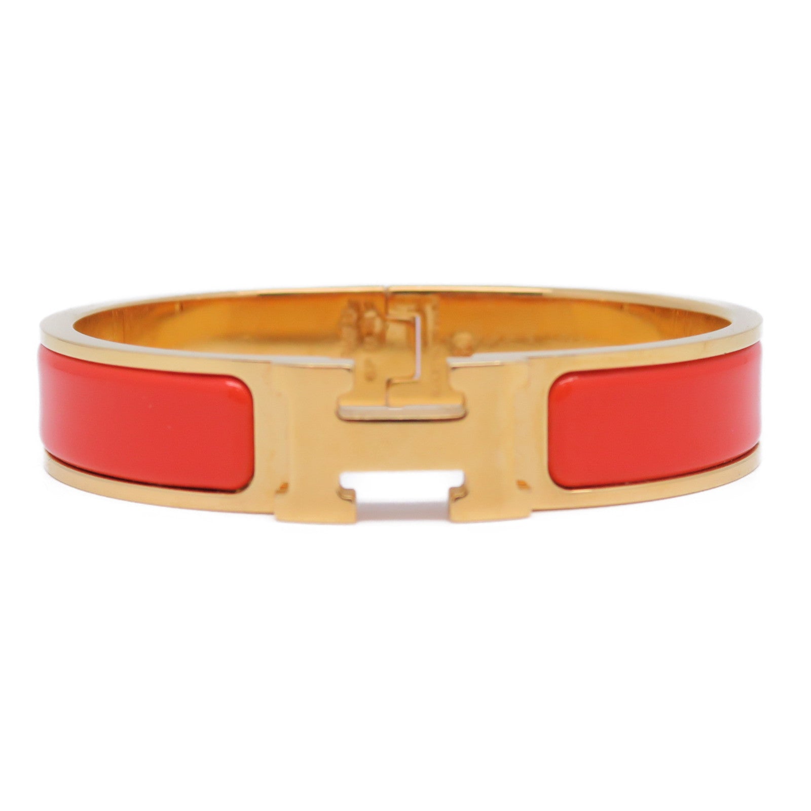 HERMES 鍍金H Bangle金扣手鐲橙色