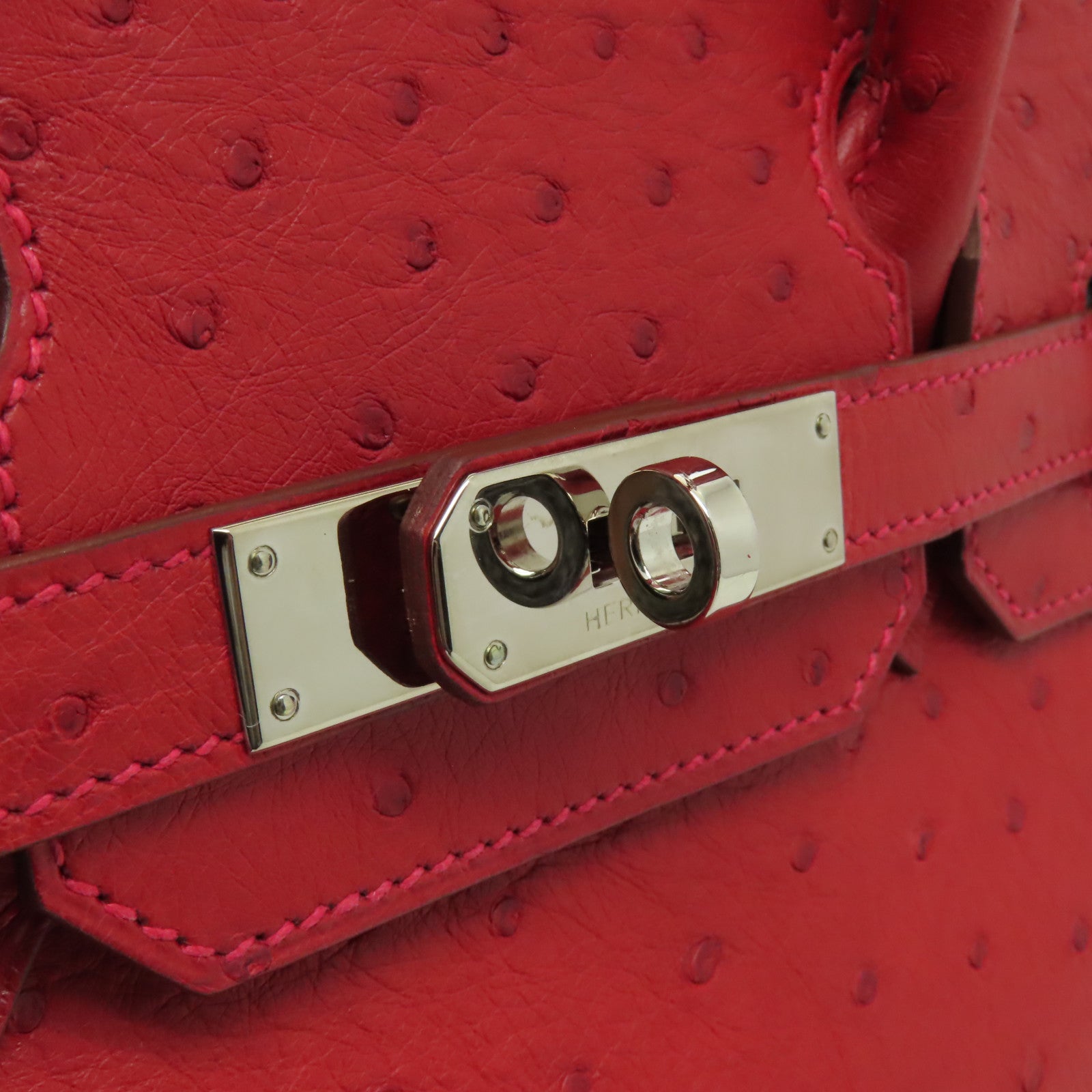 HERMES 鴕鳥皮革Birkin 30銀扣手挽袋紅色
