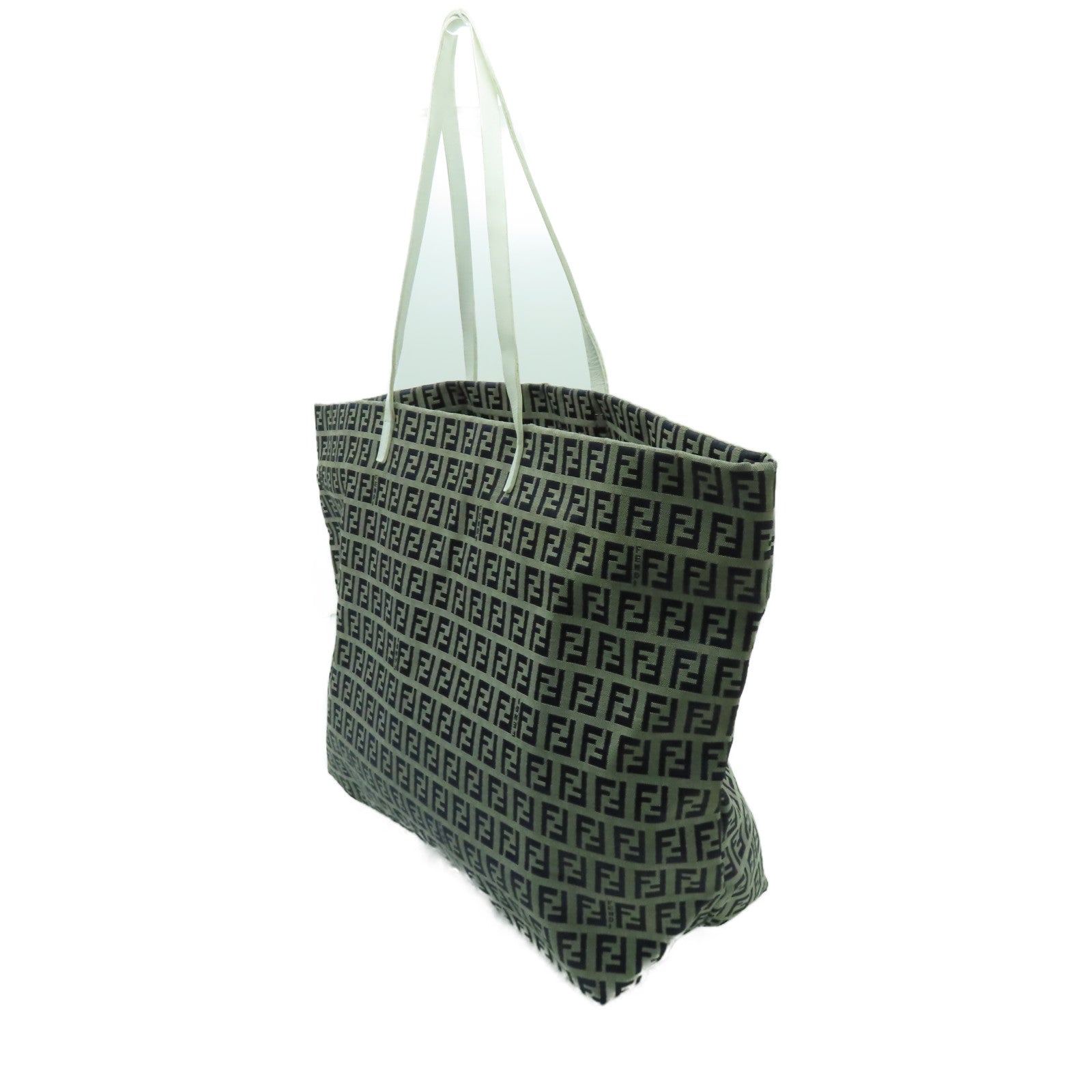 FENDI 帆布Tote Bag銀扣肩背袋啡色