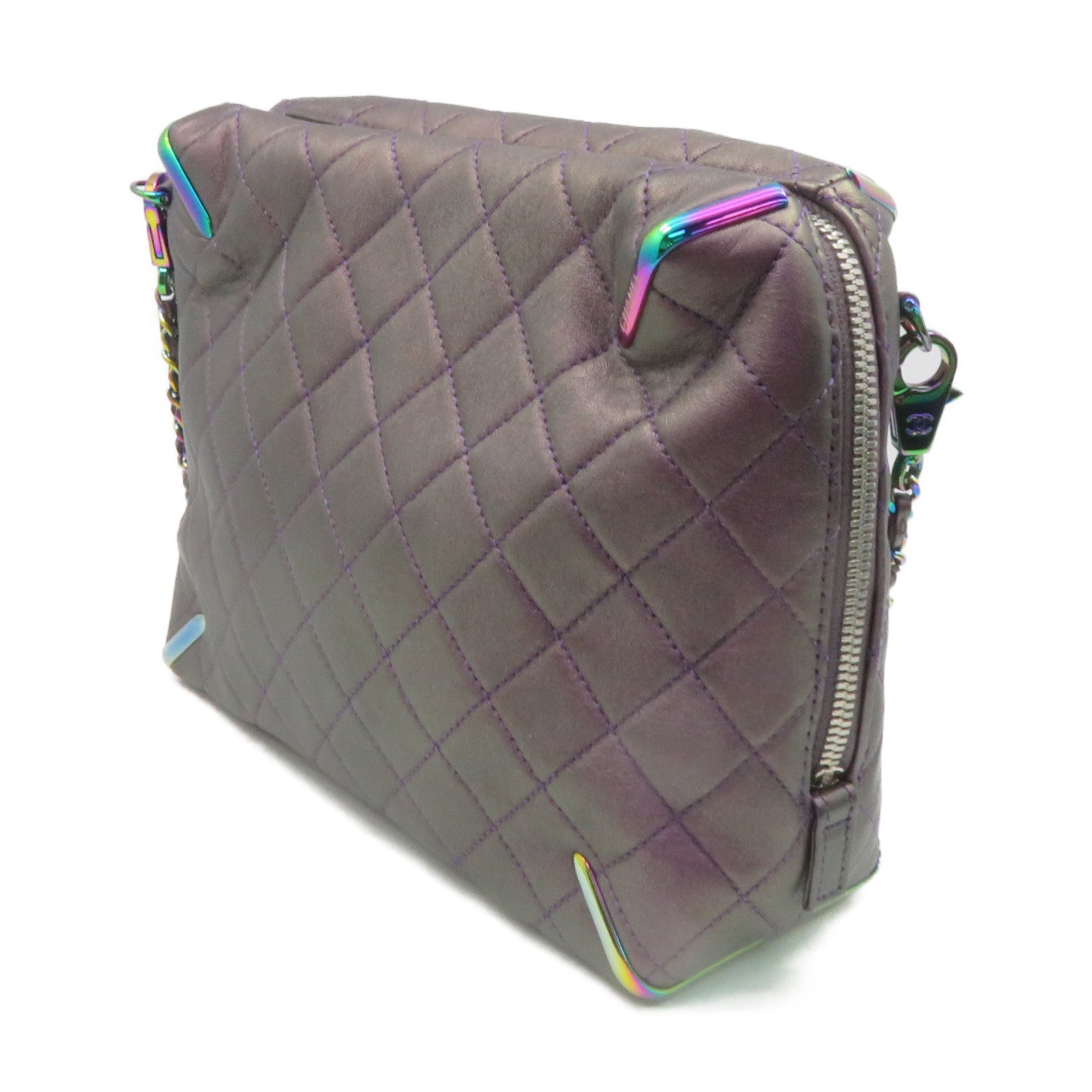 CHANEL 菱格牛皮皮革Chain Shoulder Bag银扣链带肩背袋紫色
