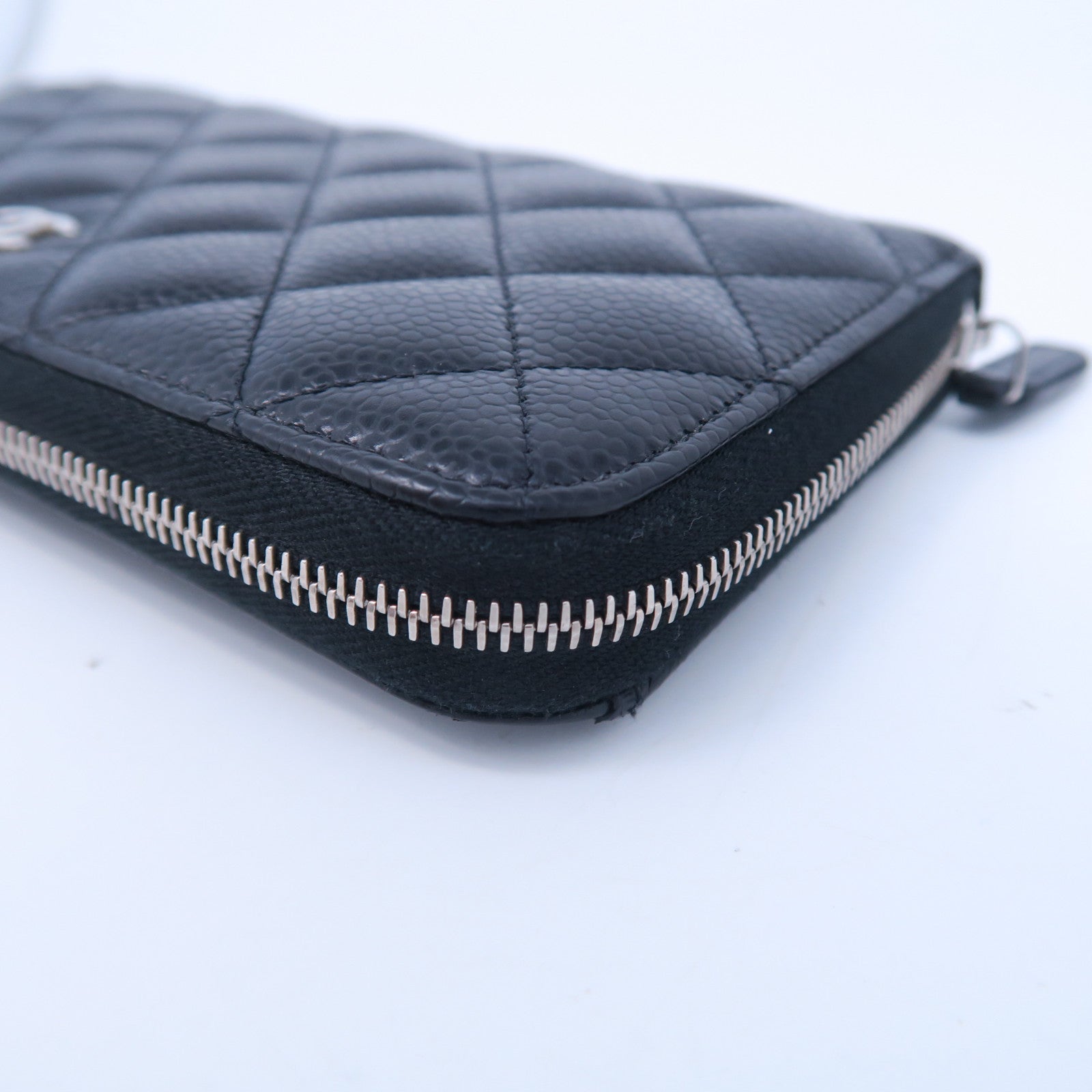CHANEL 菱格Caviar皮革Zipper Long Wallet銀扣長錢包黑色
