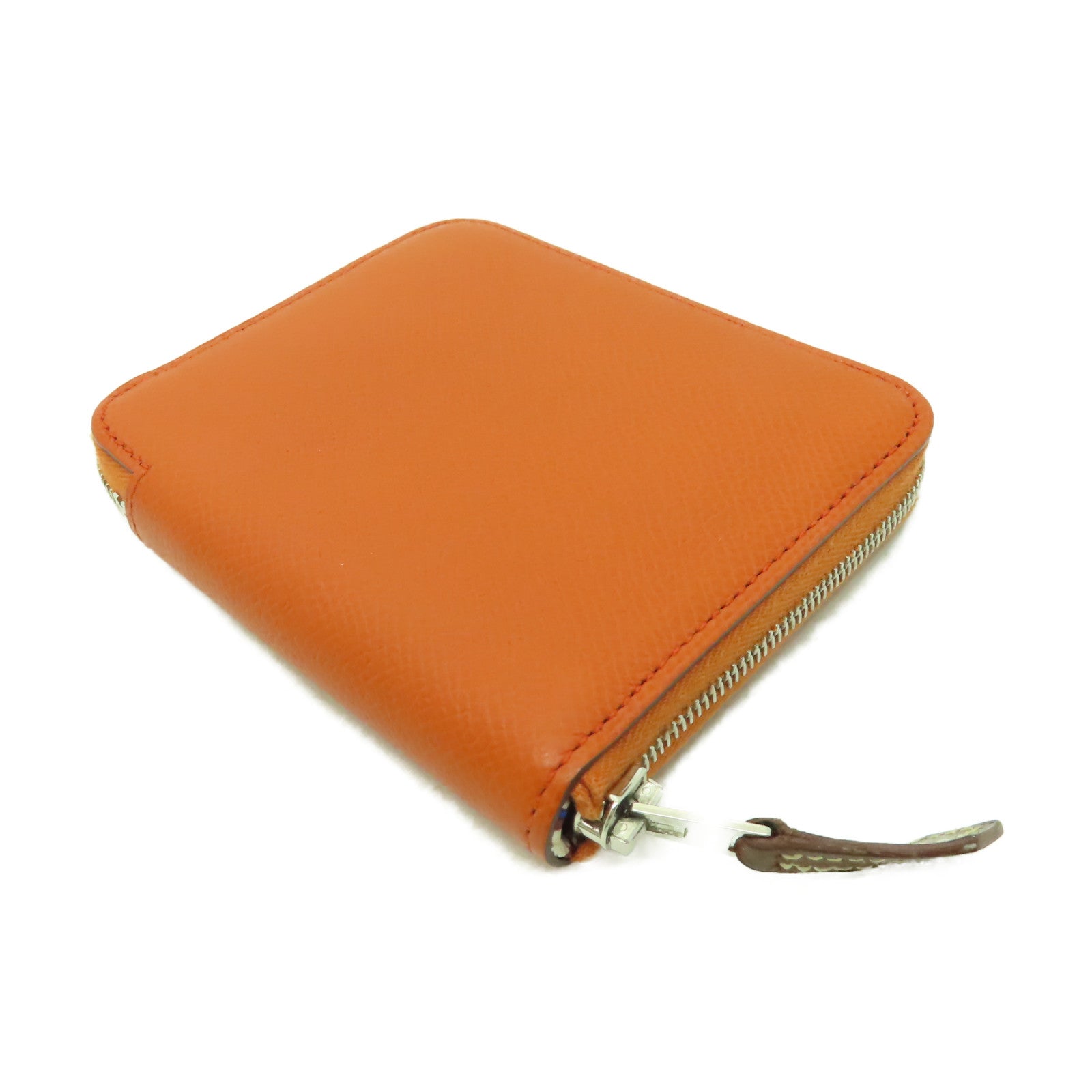 HERMES Epsom皮革Silk In Compact銀扣錢包橙色