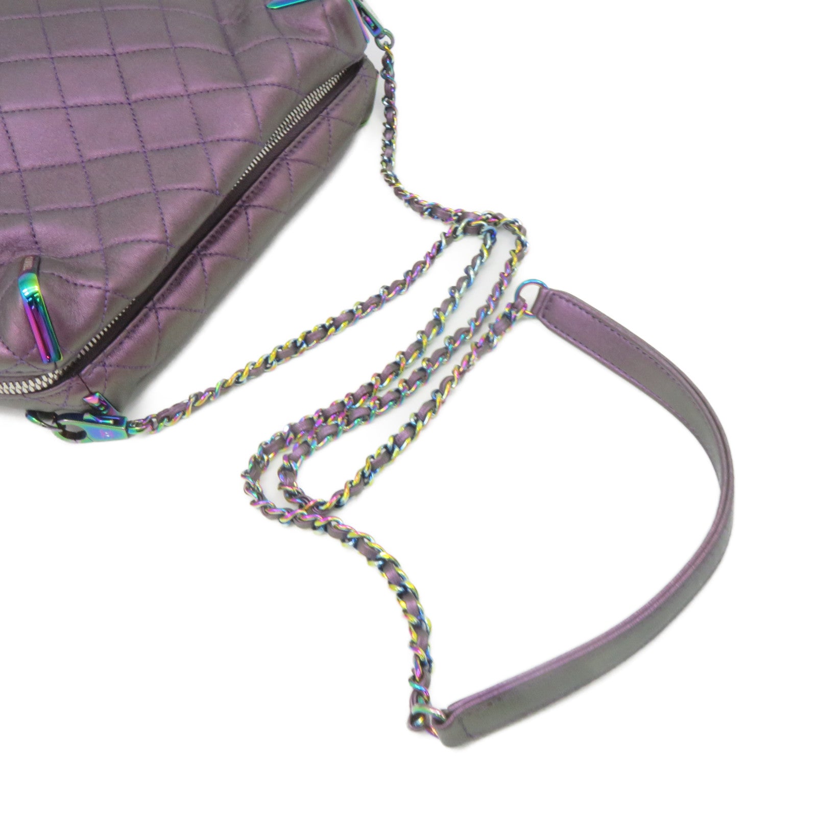 CHANEL 菱格牛皮皮革Chain Shoulder Bag银扣链带肩背袋紫色
