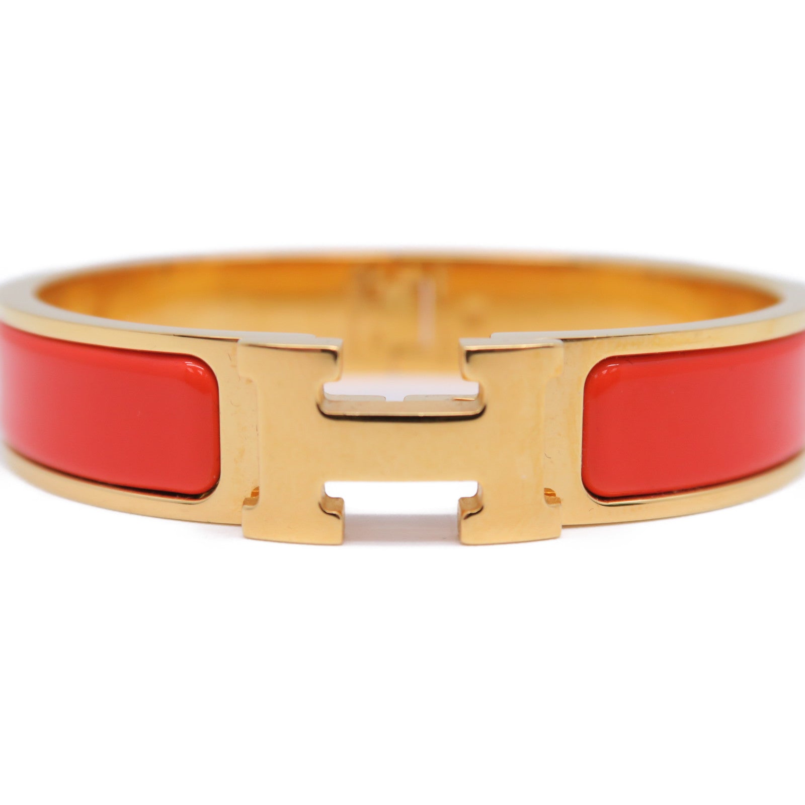 HERMES 鍍金H Bangle金扣手鐲橙色