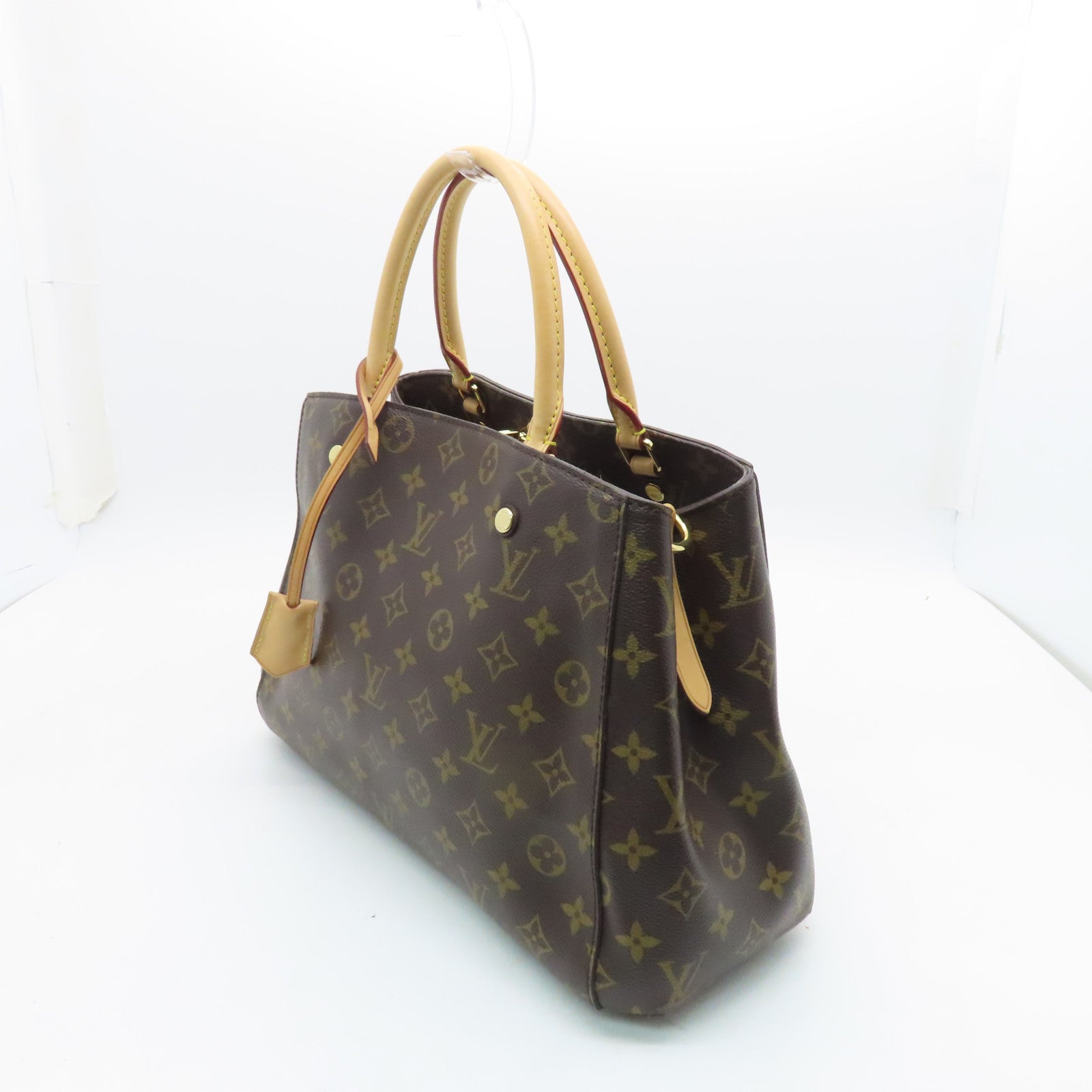 LOUIS VUITTON Monogram Montaigne MM gold buckle handle shoulder bag brown