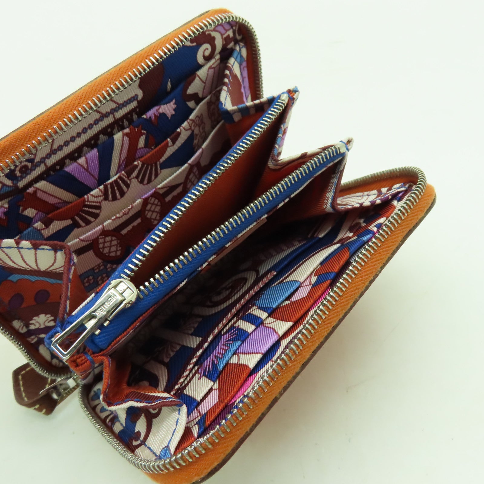 HERMES Epsom皮革Silk In Compact銀扣錢包橙色