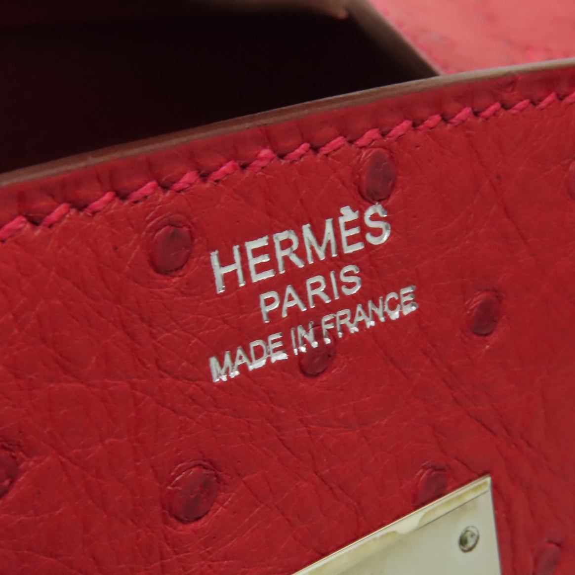 HERMES 鴕鳥皮革Birkin 30銀扣手挽袋紅色