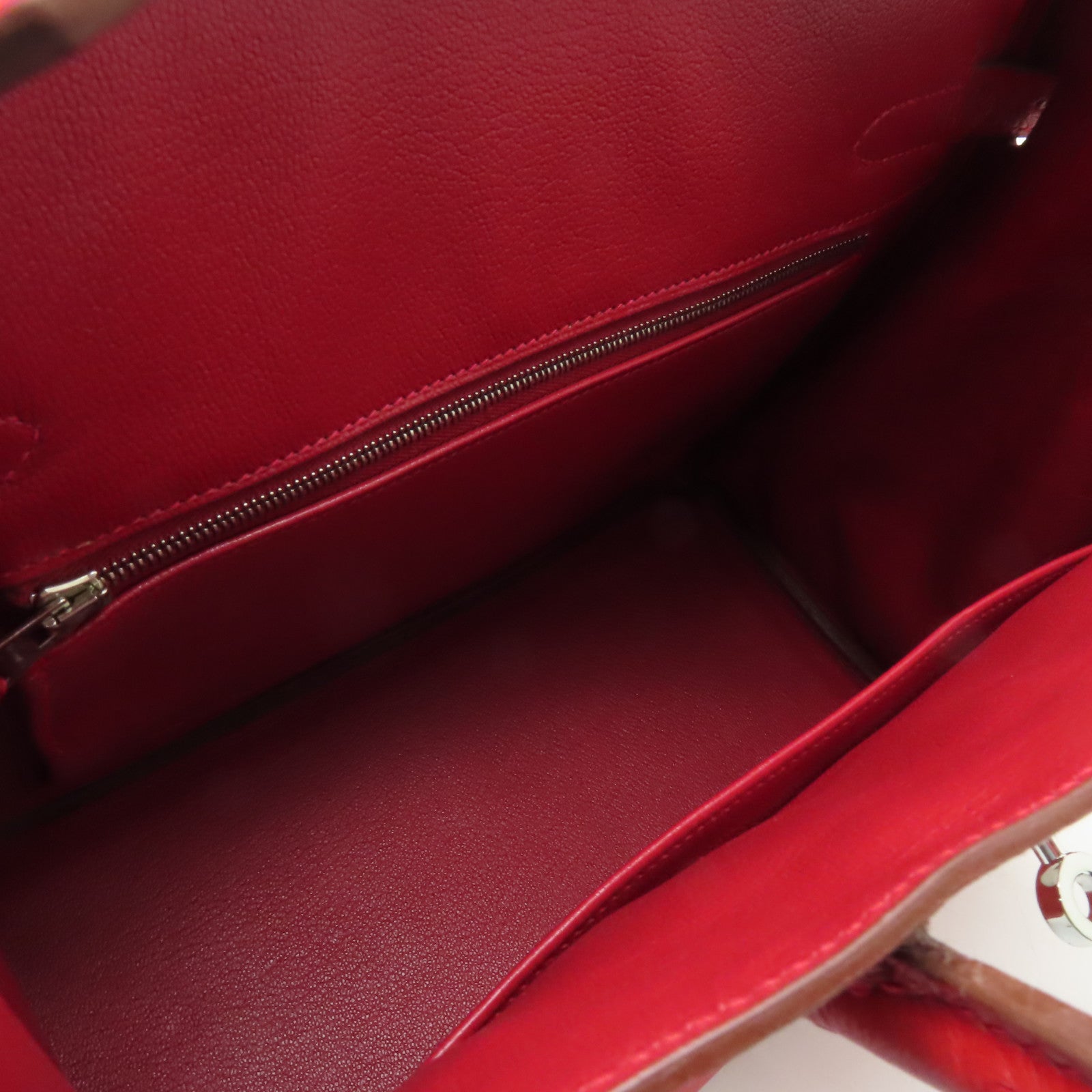 HERMES 鴕鳥皮革Birkin 30銀扣手挽袋紅色