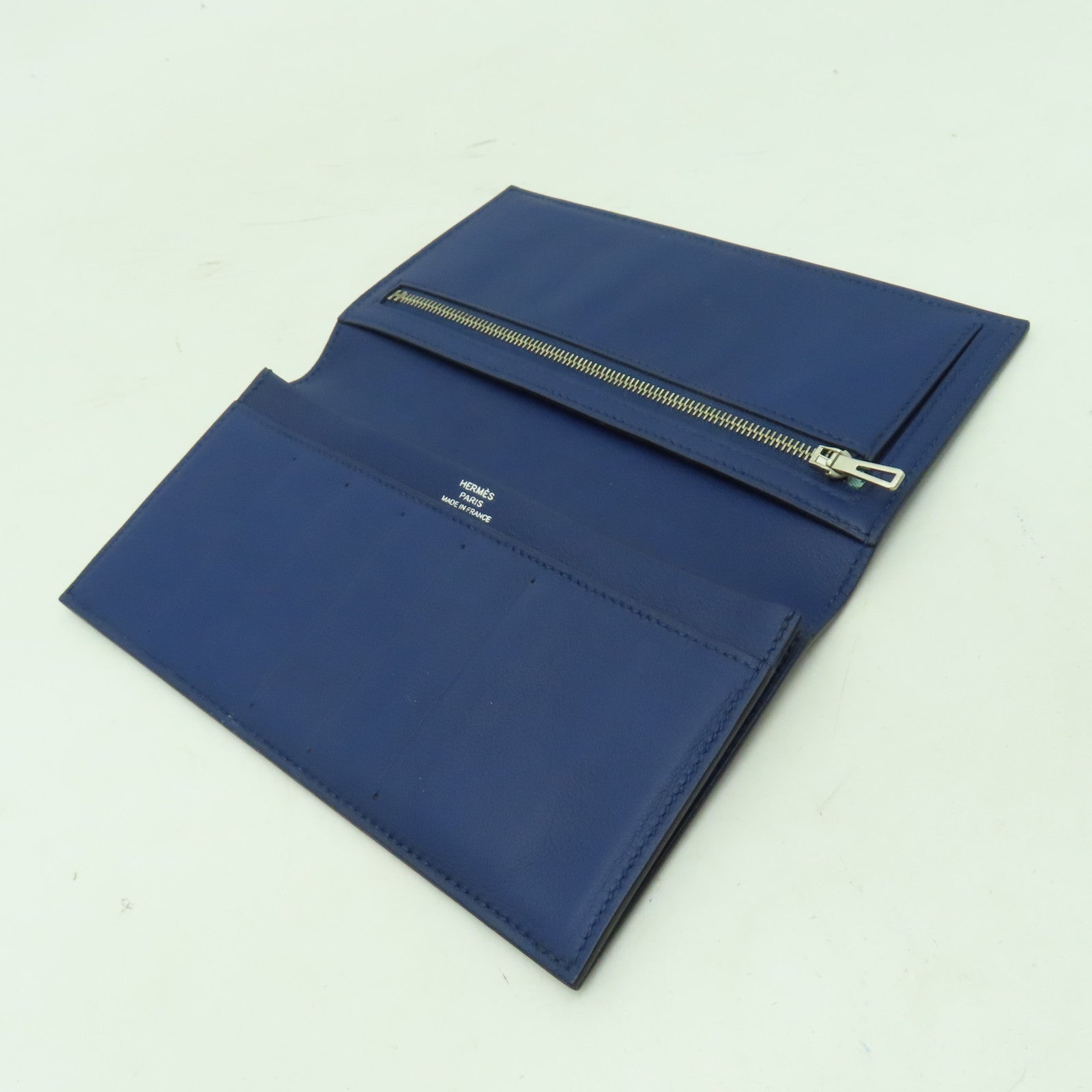 HERMES 【激減優惠】Evercolor皮革Long Wallet銀扣長錢包藍寶石色