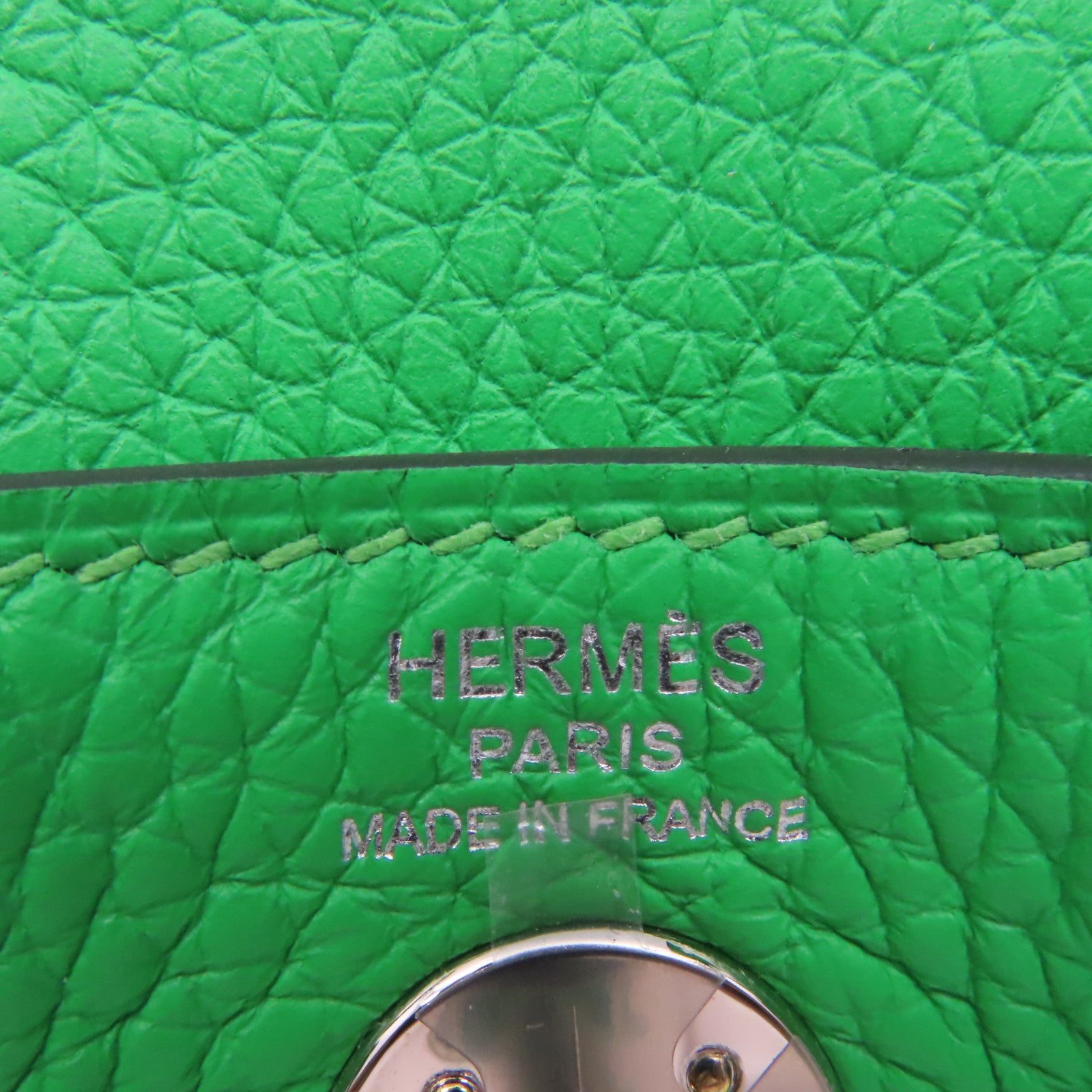 HERMES Clemence皮革Mini Lindy Shoulder Bag銀扣肩背袋Vert Comics/漫畫綠色