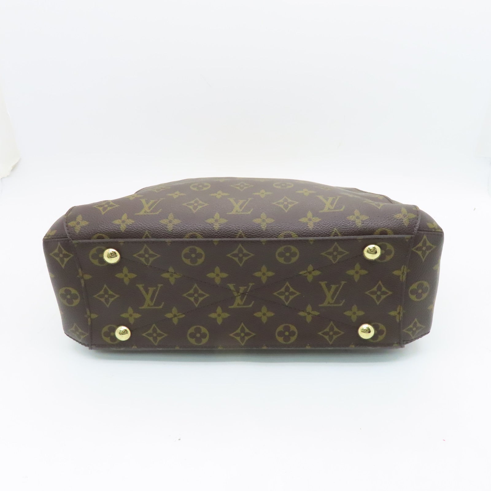 LOUIS VUITTON Monogram Montaigne MM gold buckle handle shoulder bag brown