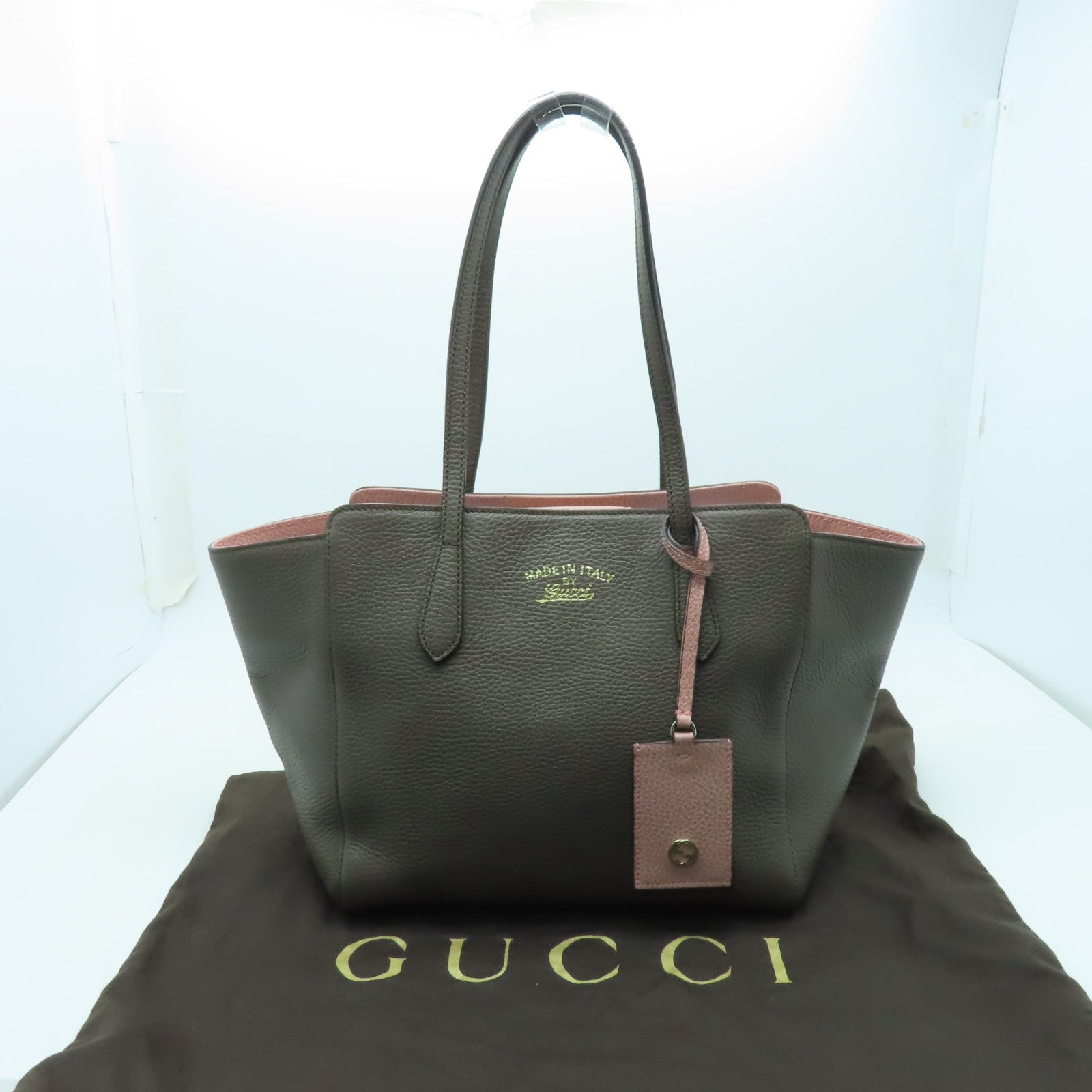 GUCCI 牛皮皮革Tote Bag金扣手挽袋啡色/粉紅色