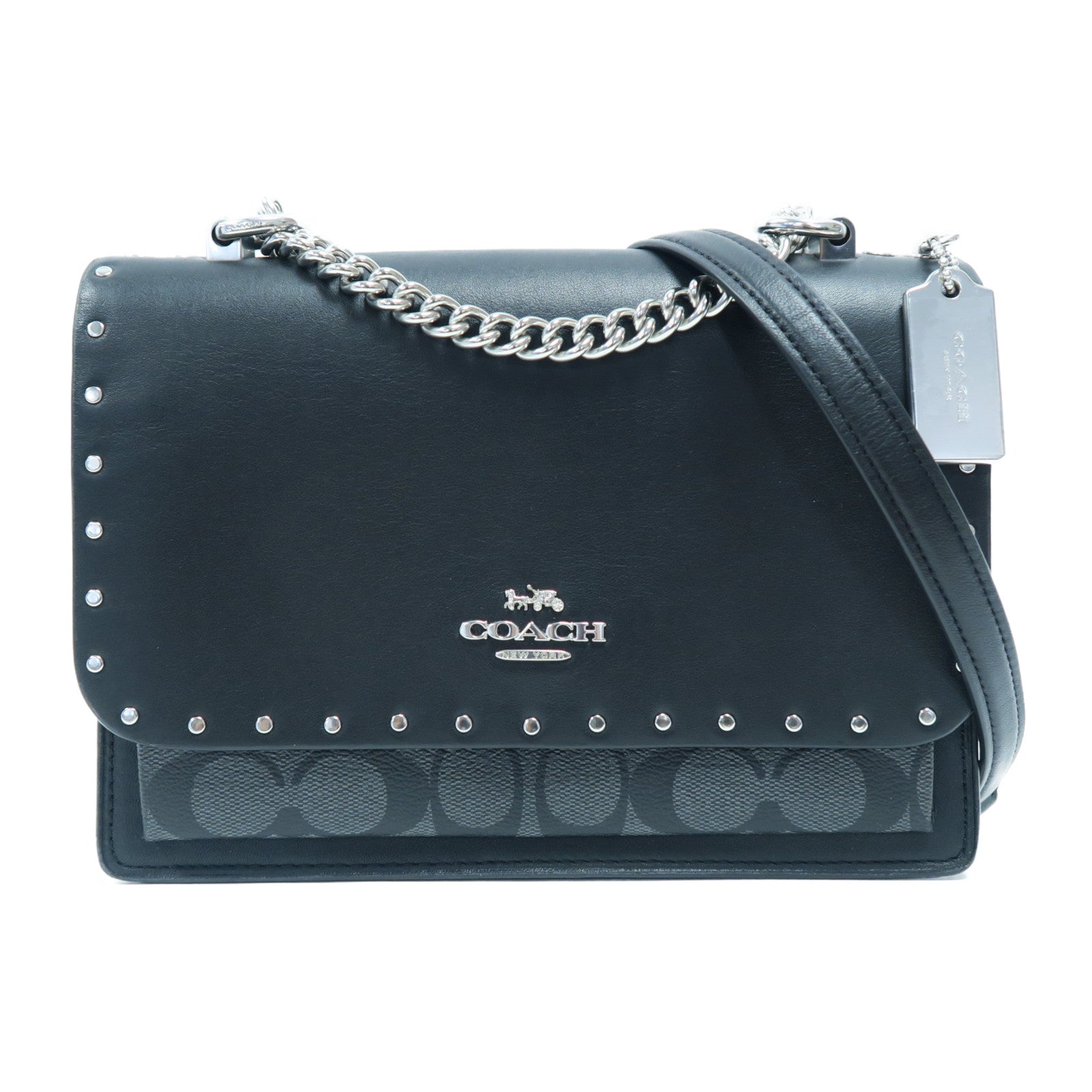 COACH 牛皮皮革Shoulder Bag銀扣肩背袋黑色/灰色