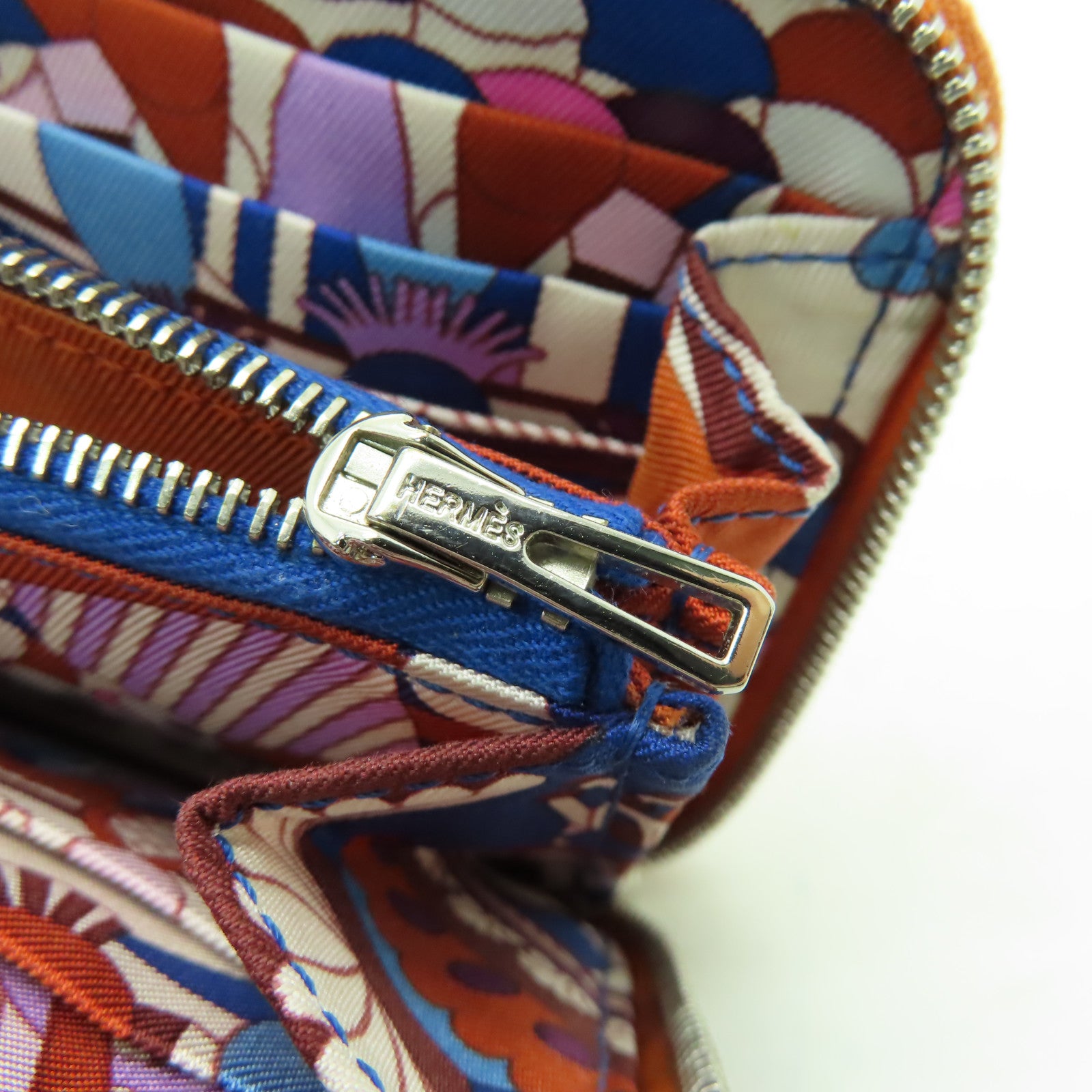 HERMES Epsom皮革Silk In Compact銀扣錢包橙色