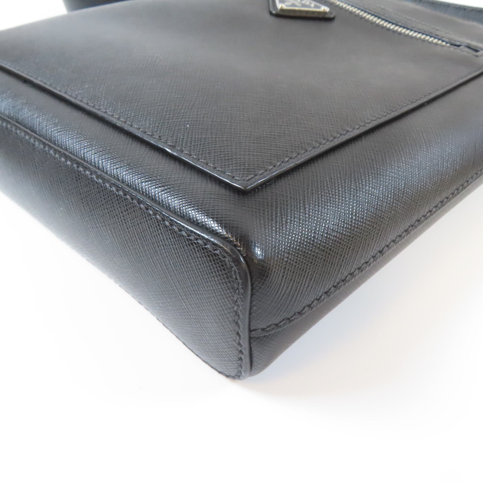 PRADA 牛皮皮革Shoulder Bag銀扣肩背袋黑色
