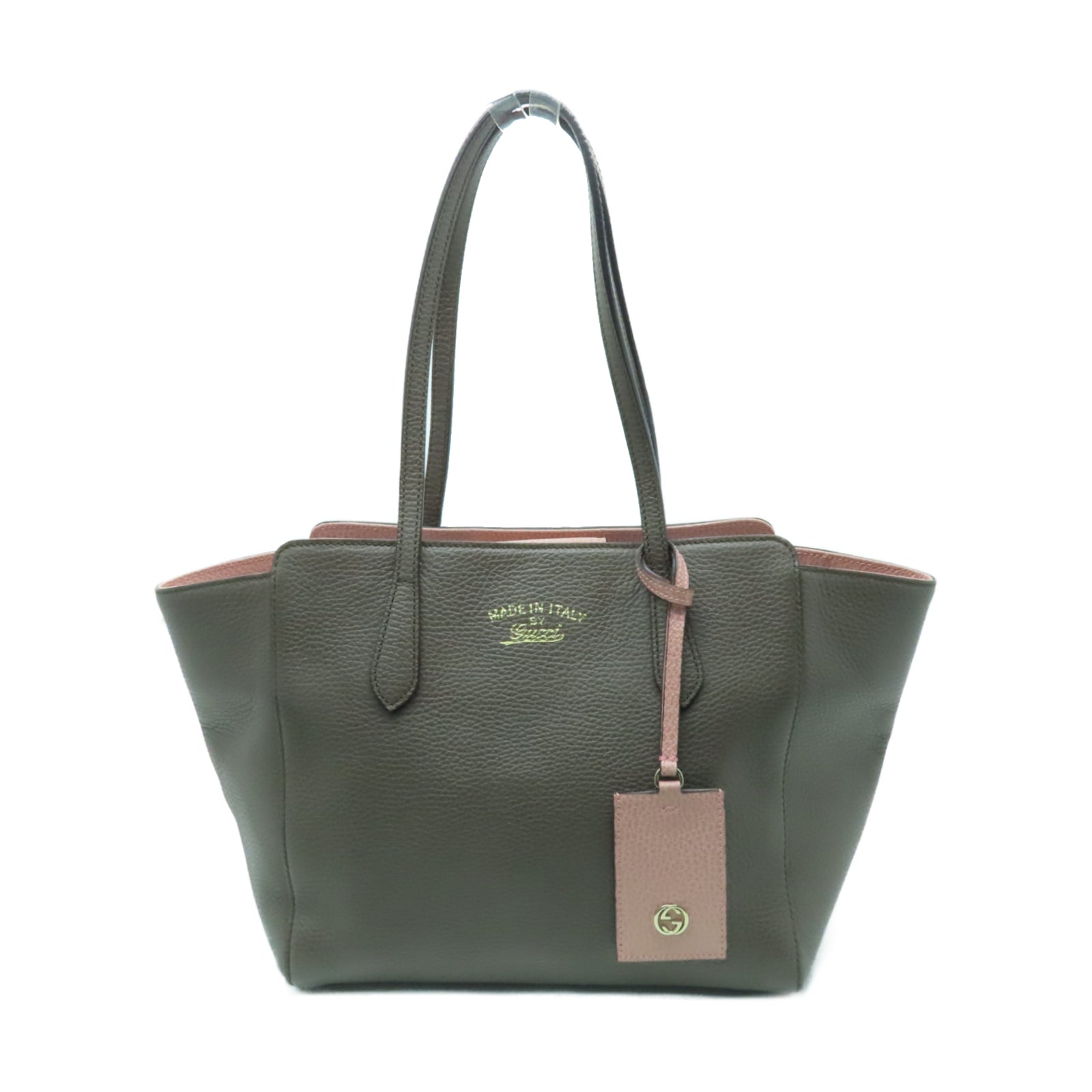 GUCCI 牛皮皮革Tote Bag金扣手挽袋啡色/粉紅色