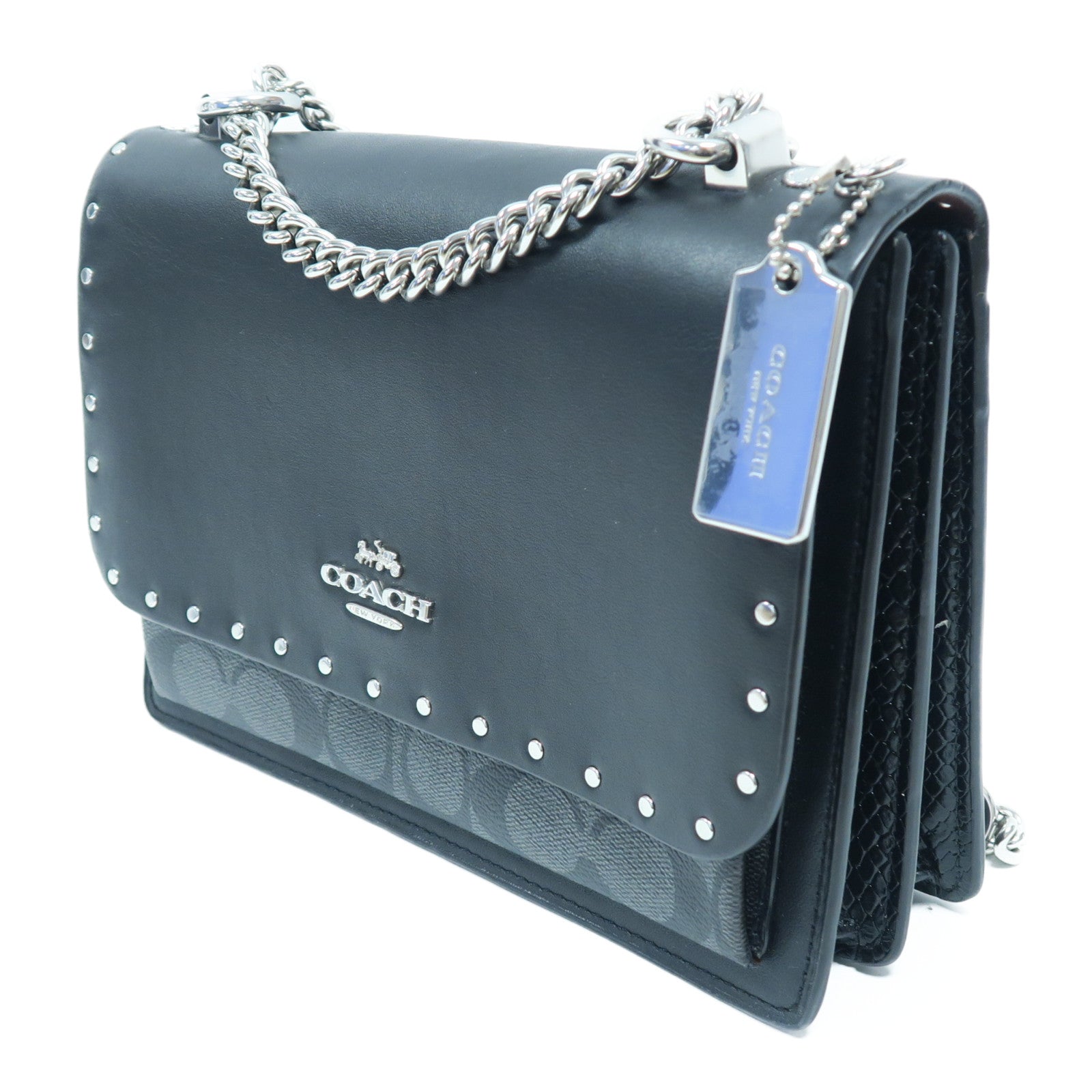 COACH 牛皮皮革Shoulder Bag銀扣肩背袋黑色/灰色
