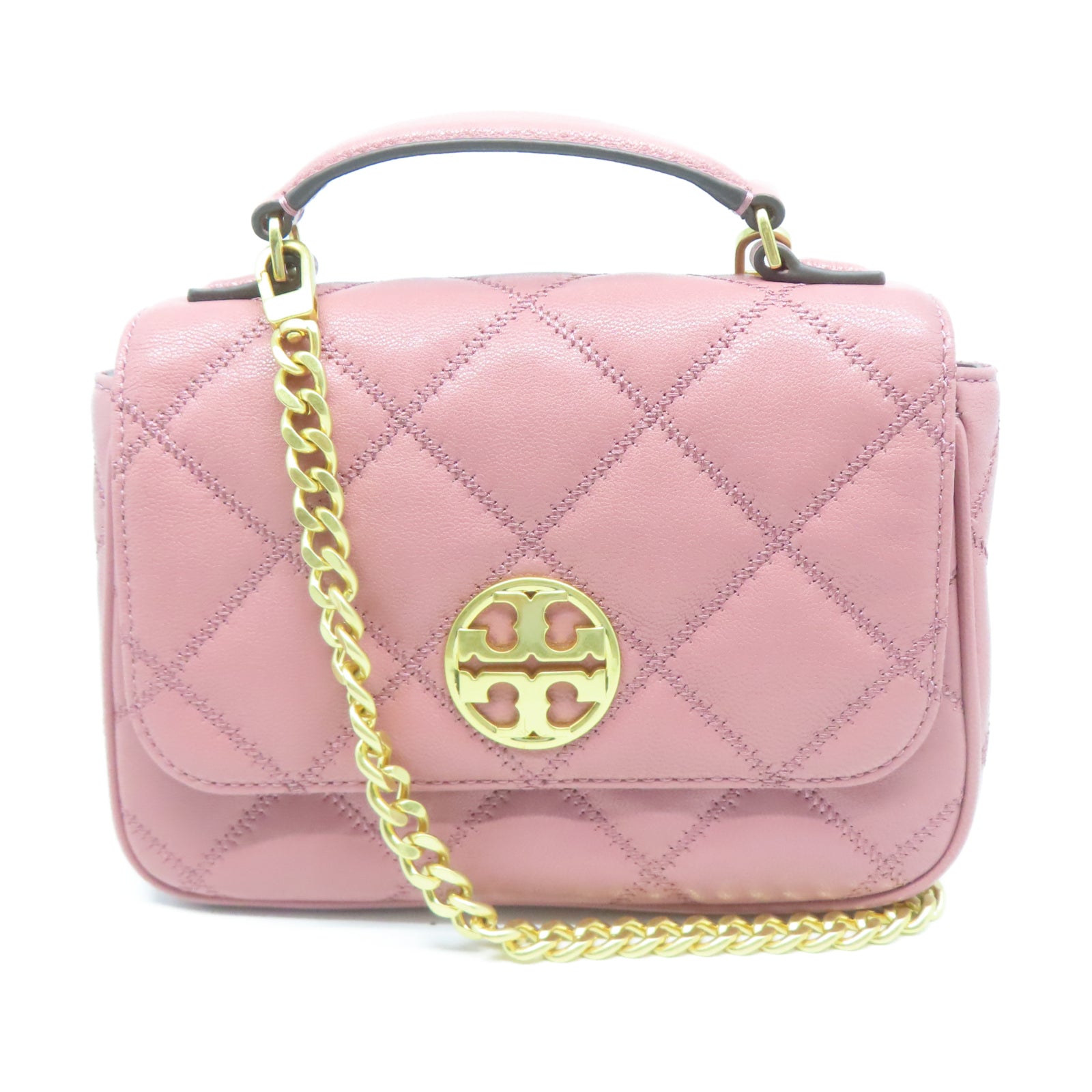 Tory Burch 牛皮皮革Shoulder Bag金扣鏈帶肩背袋粉紅色