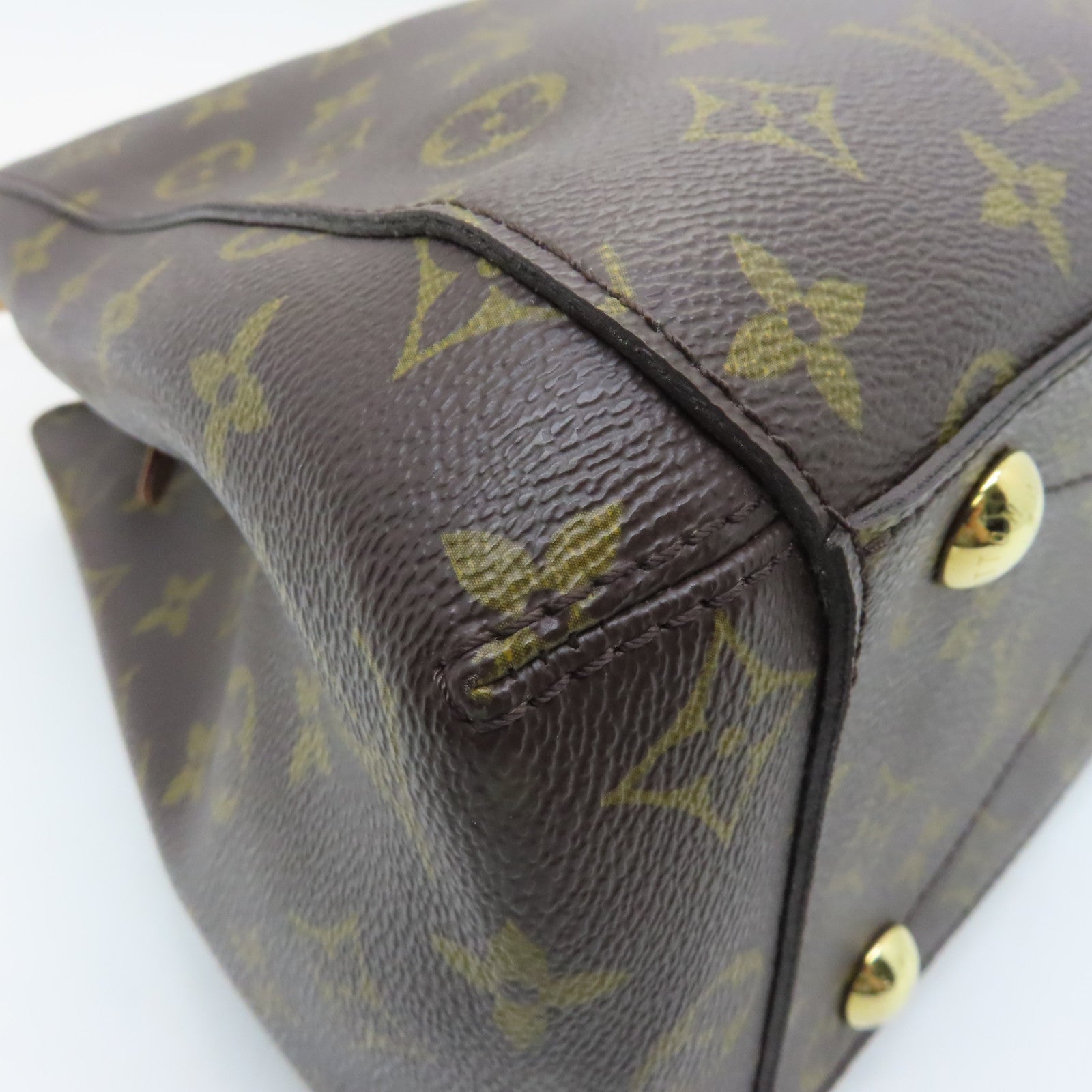 LOUIS VUITTON Monogram Montaigne MM gold buckle handle shoulder bag brown