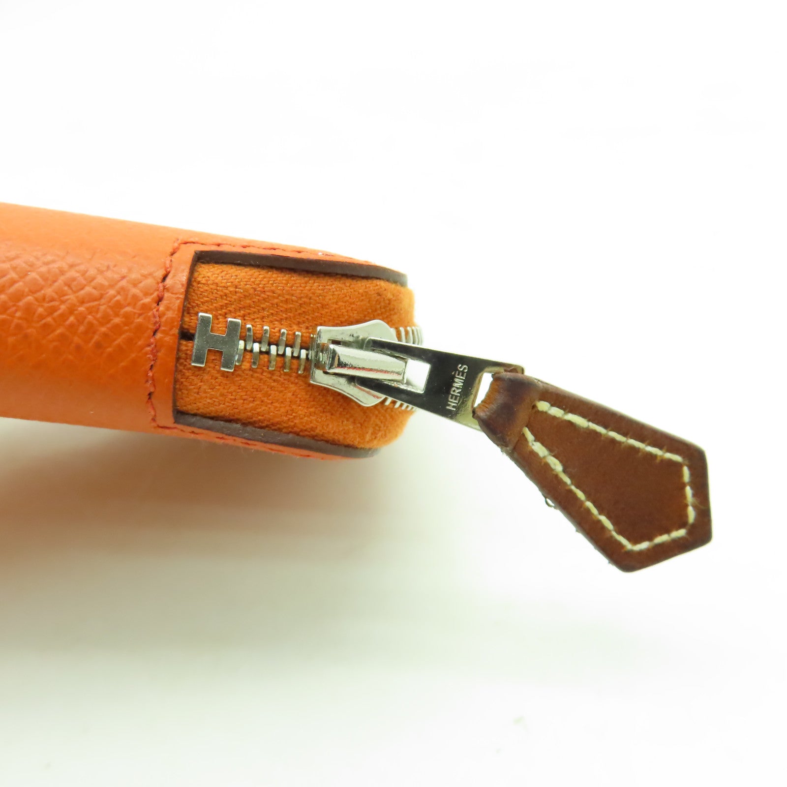HERMES Epsom皮革Silk In Compact銀扣錢包橙色