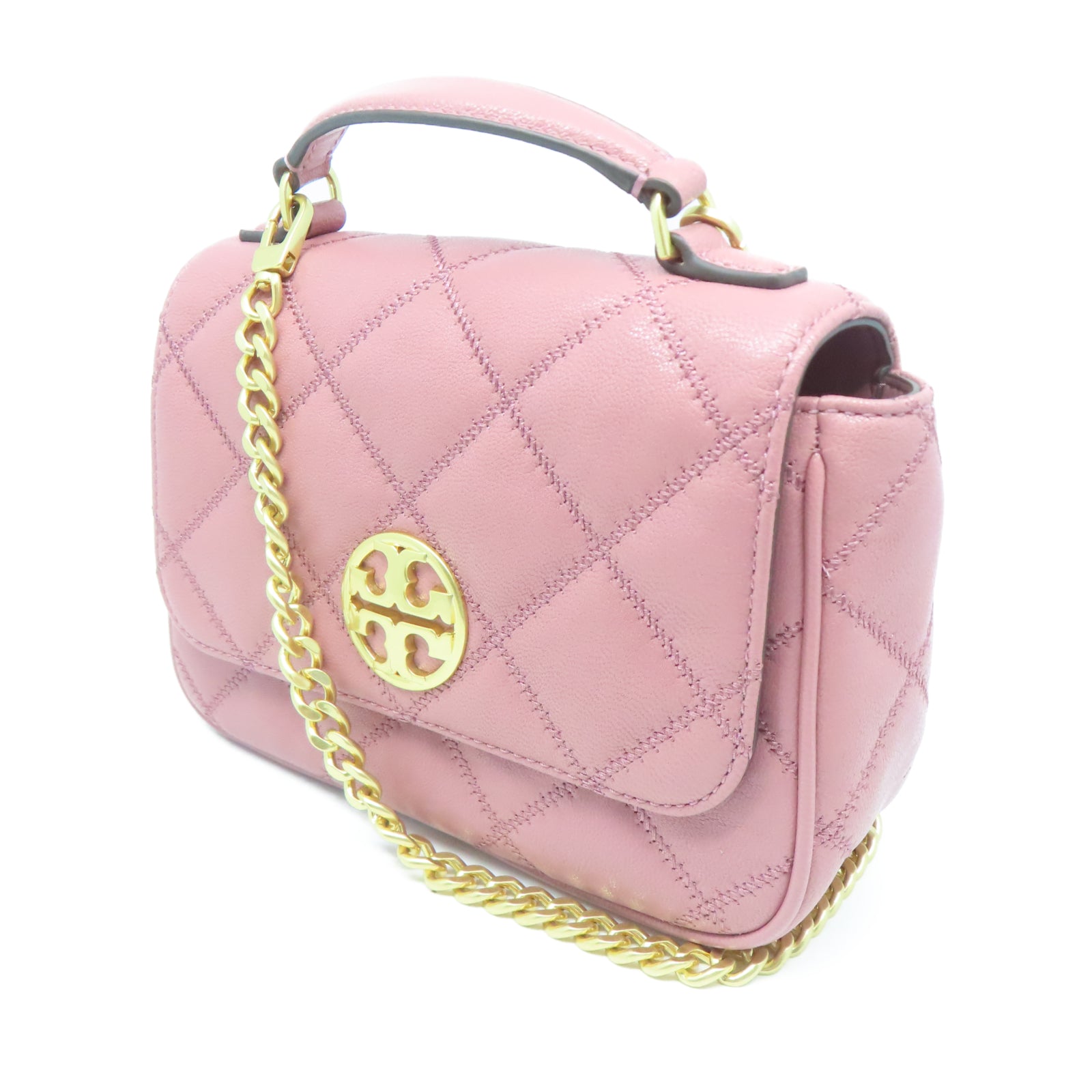 Tory Burch 牛皮皮革Shoulder Bag金扣鏈帶肩背袋粉紅色