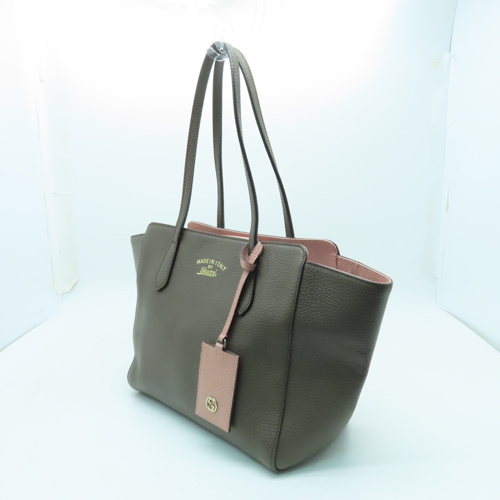 GUCCI 牛皮皮革Tote Bag金扣手挽袋啡色/粉紅色