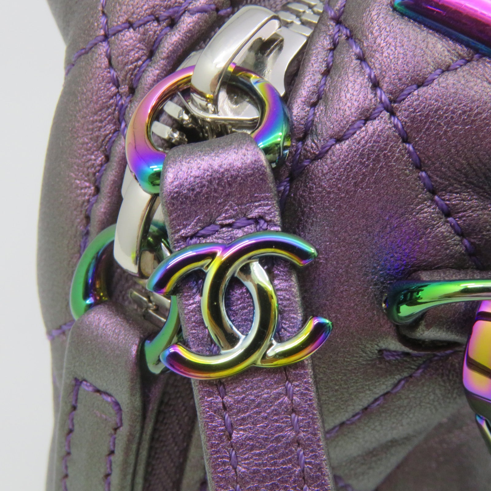 CHANEL 菱格牛皮皮革Chain Shoulder Bag银扣链带肩背袋紫色