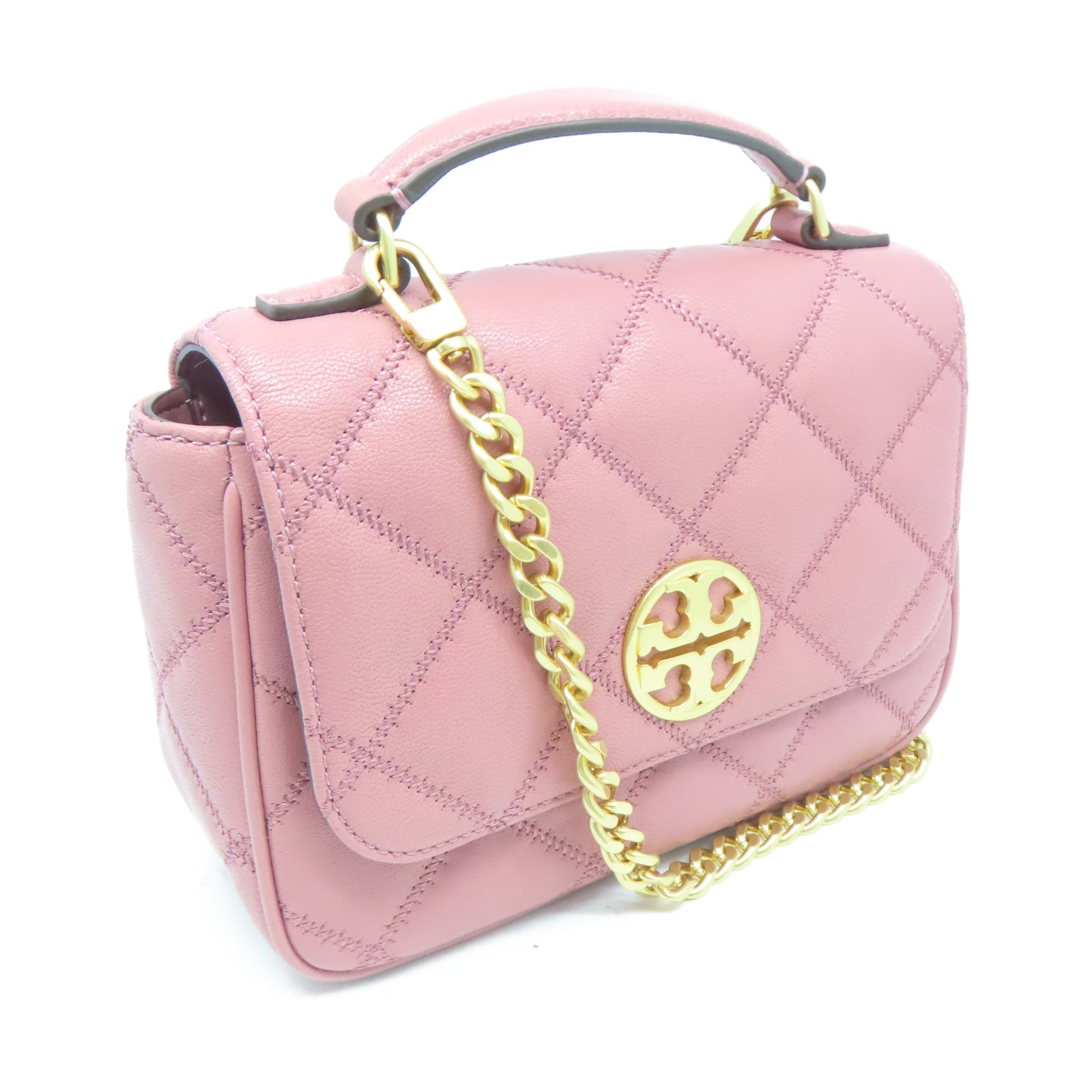 Tory Burch 牛皮皮革Shoulder Bag金扣鏈帶肩背袋粉紅色
