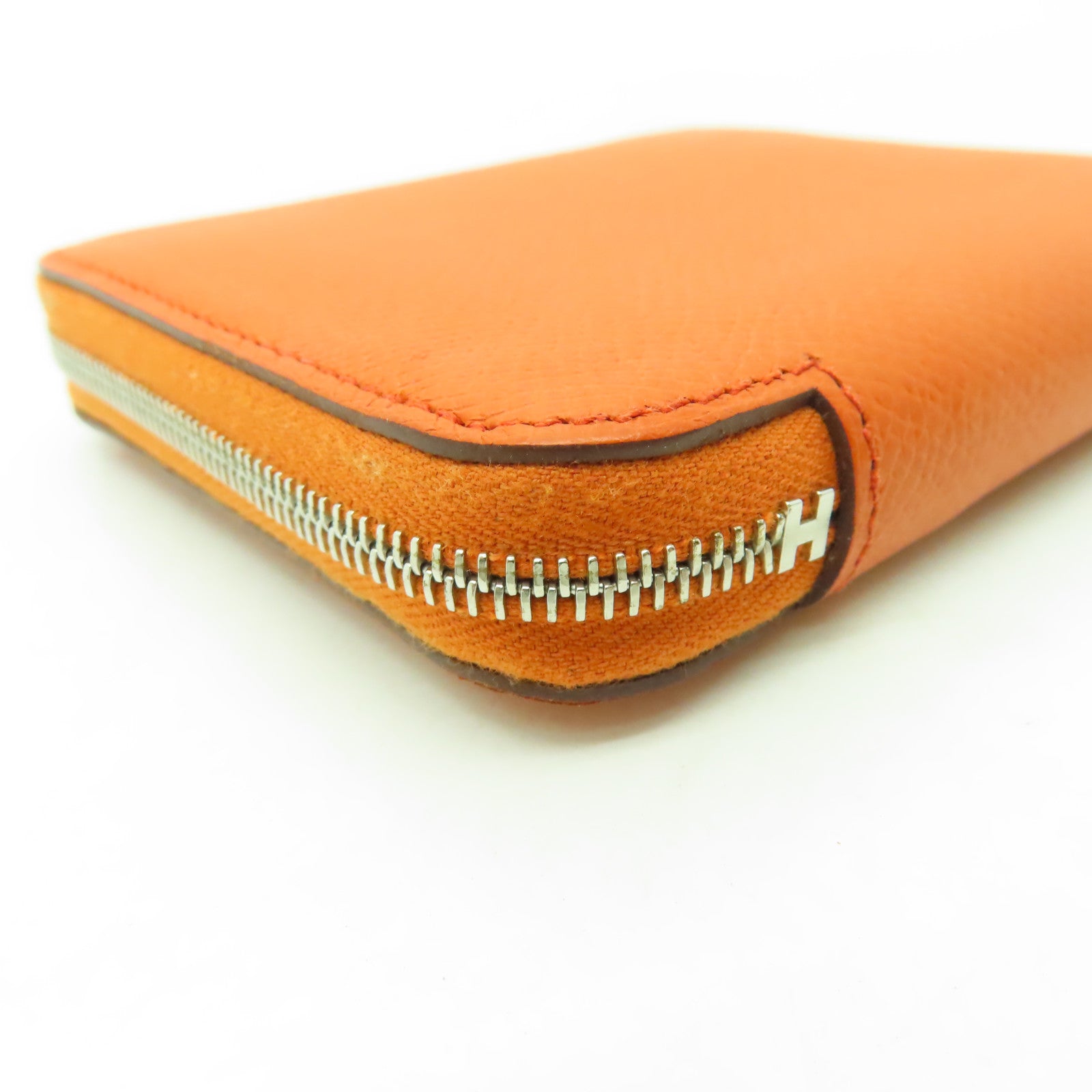 HERMES Epsom皮革Silk In Compact銀扣錢包橙色