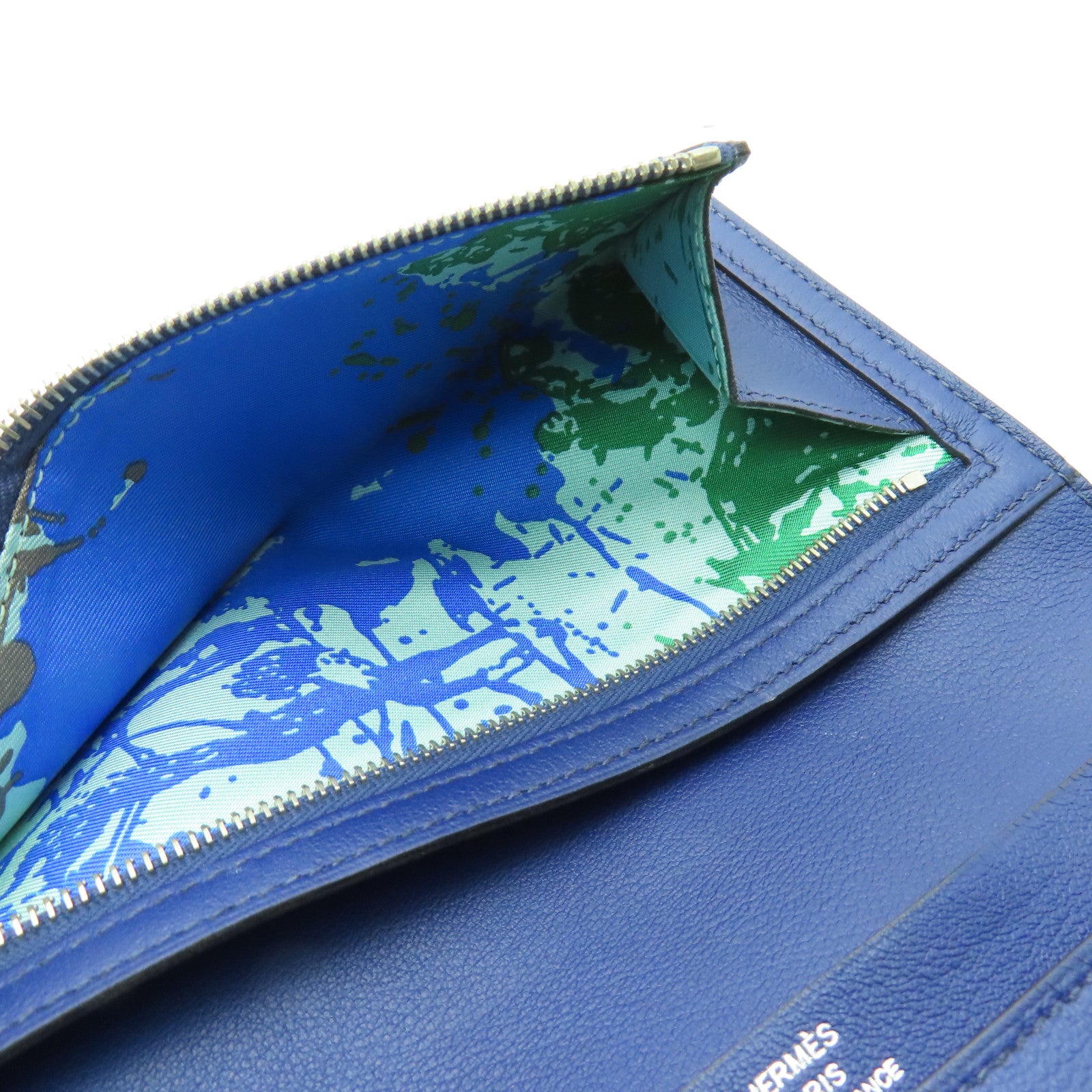 HERMES 【激減優惠】Evercolor皮革Long Wallet銀扣長錢包藍寶石色