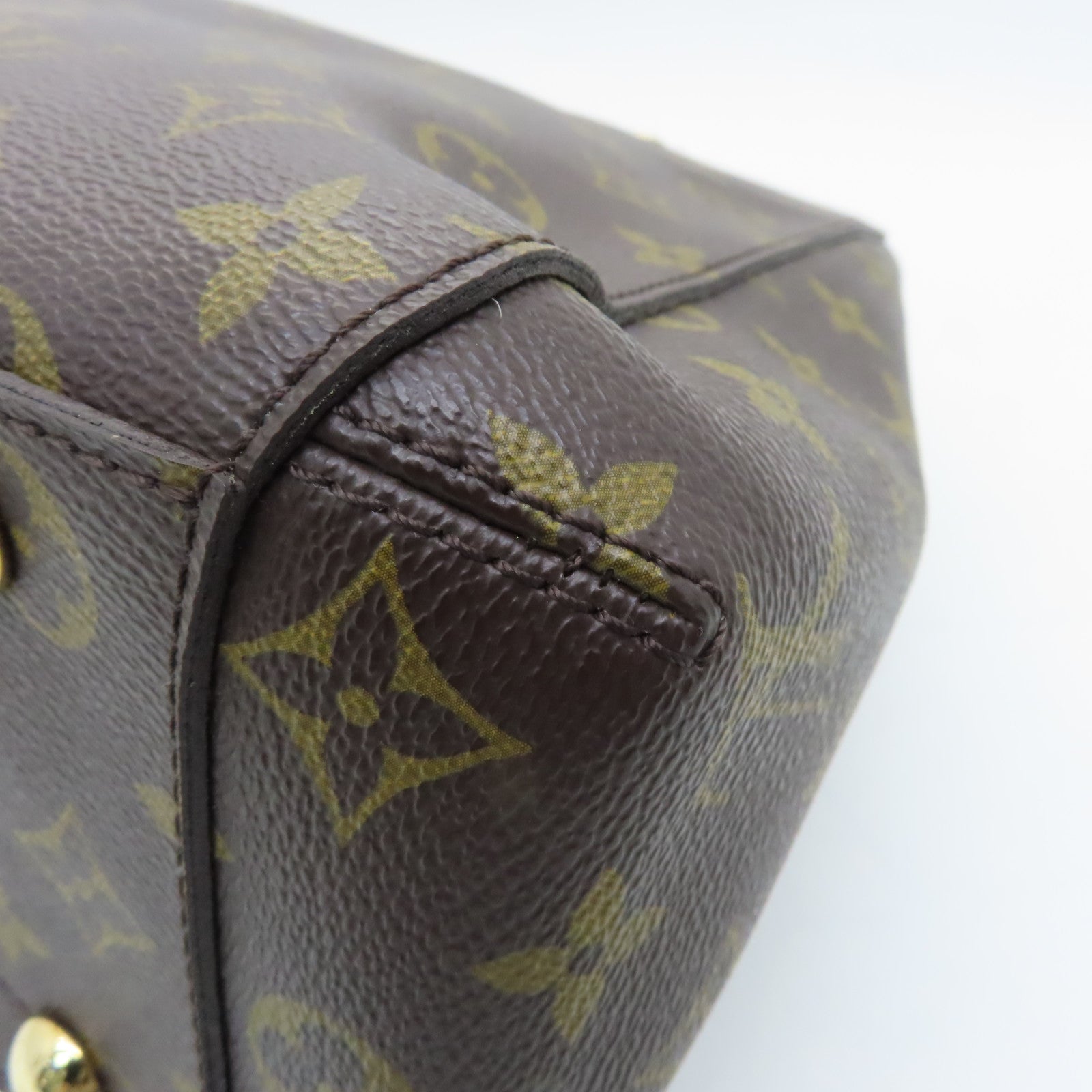LOUIS VUITTON Monogram Montaigne MM gold buckle handle shoulder bag brown