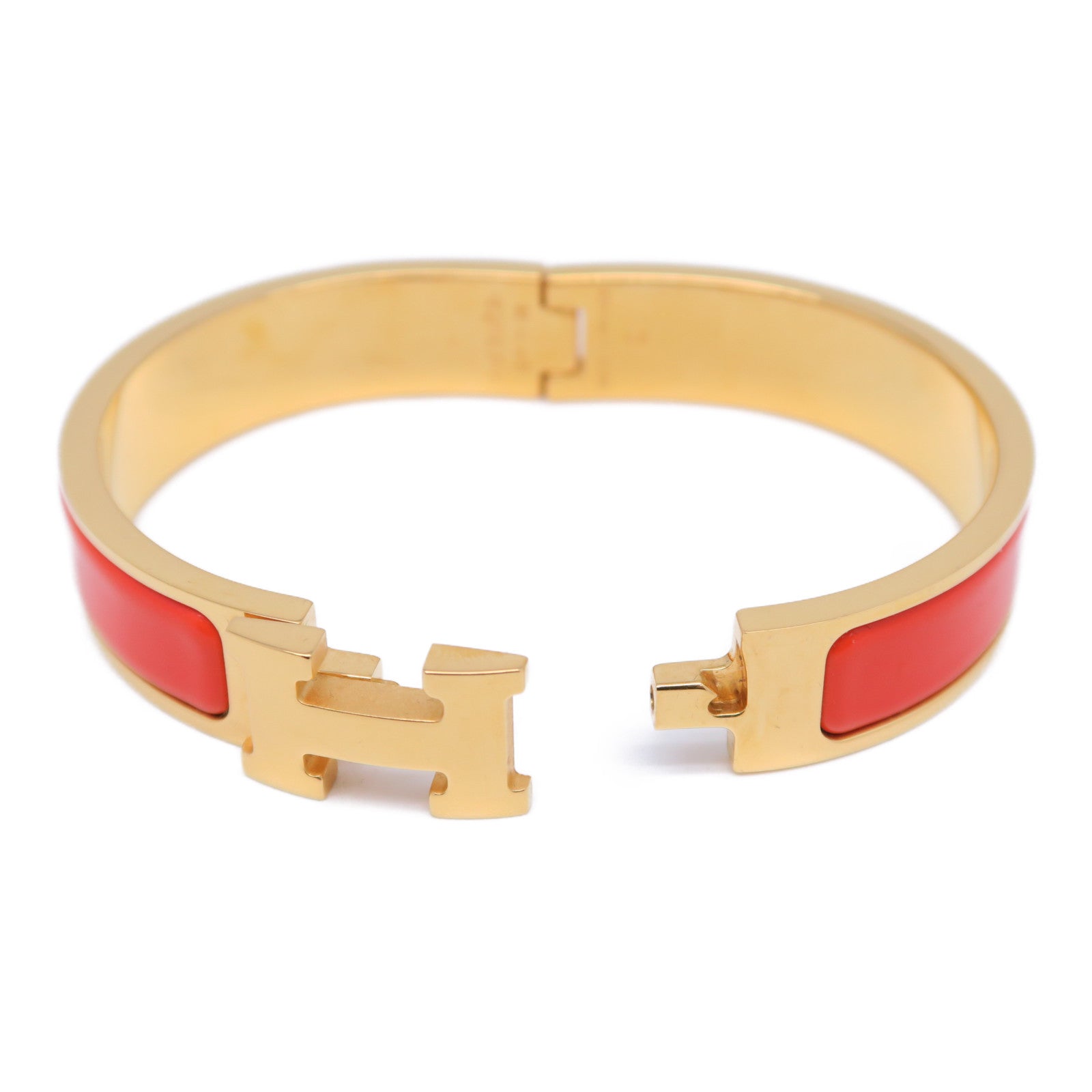 HERMES 鍍金H Bangle金扣手鐲橙色