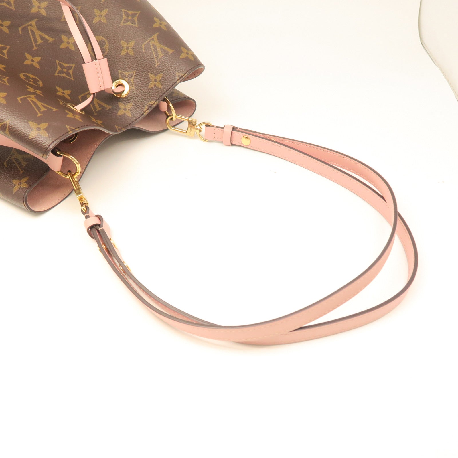 LOUIS VUITTON Monogram Neo Noe MM Gold Buckle Shoulder Bag Brown/Pink
