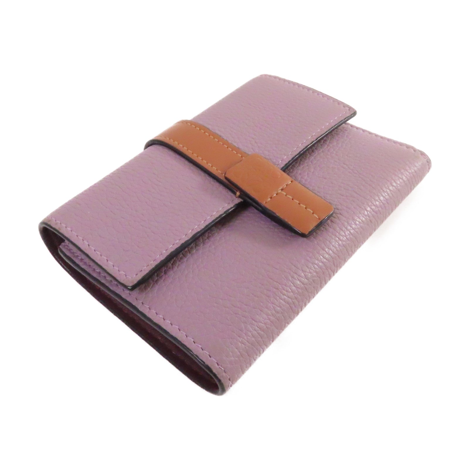 LOEWE 牛皮皮革Vertical Small wallet金扣短錢包紫色
