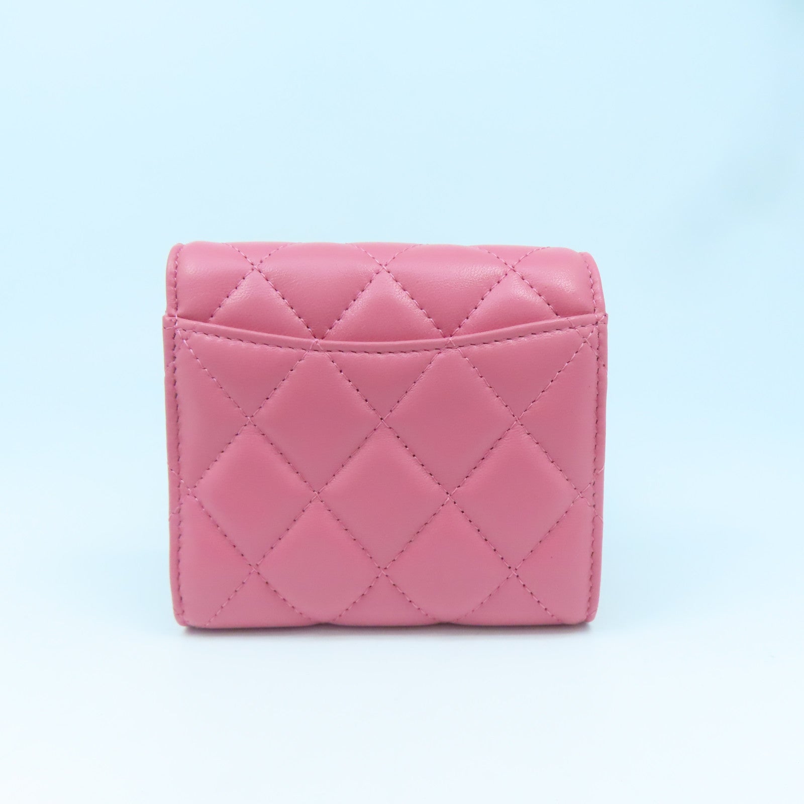 CHANEL 菱格羊皮皮革Wallet金扣钱包粉红色