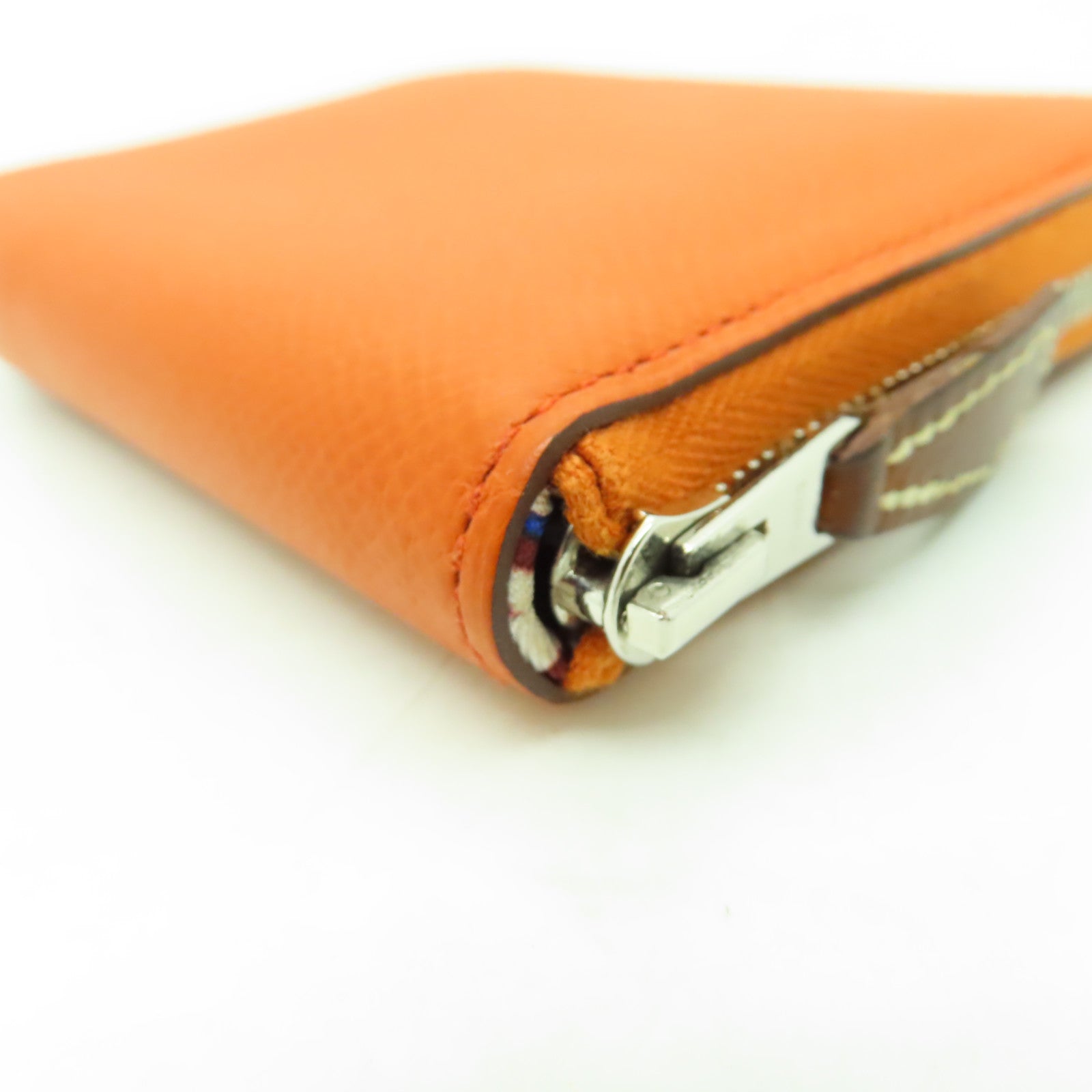 HERMES Epsom皮革Silk In Compact銀扣錢包橙色