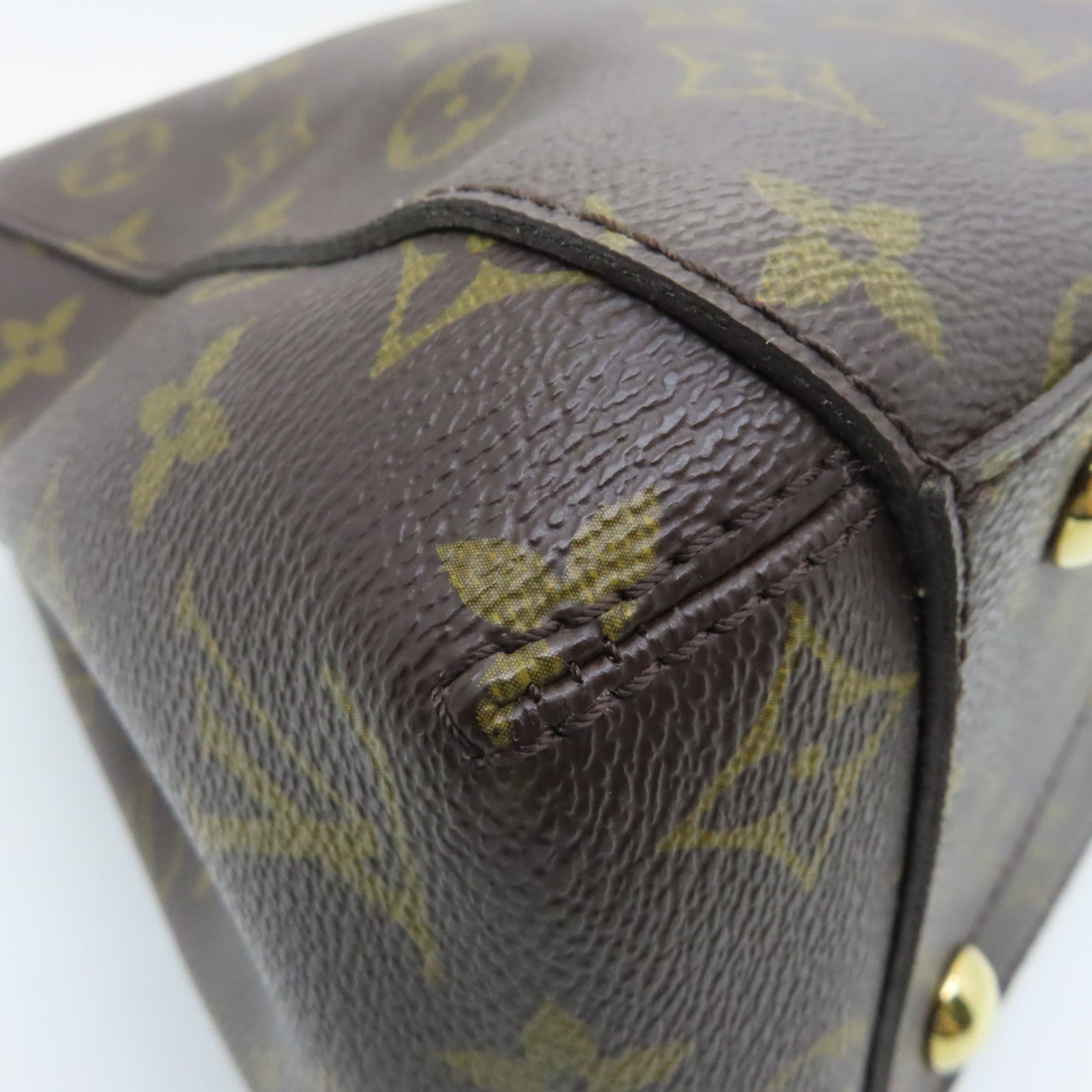 LOUIS VUITTON Monogram Montaigne MM gold buckle handle shoulder bag brown