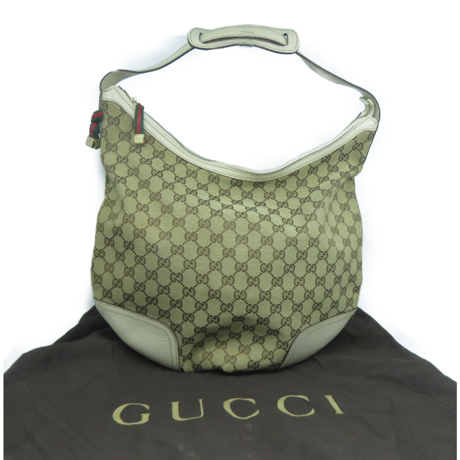 GUCCI 帆布/牛皮皮革Shoulder Bag金扣肩背袋啡色/白色