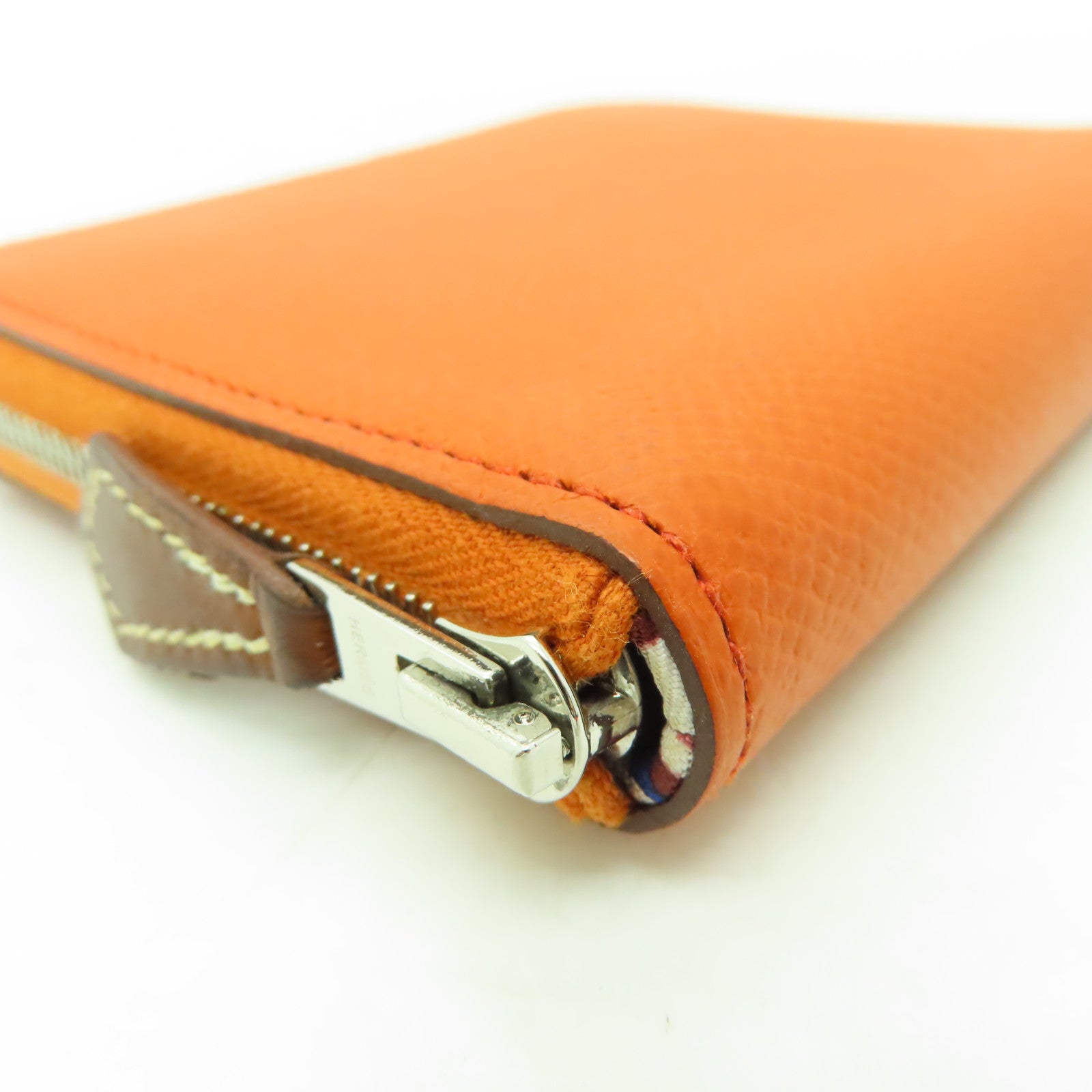 HERMES Epsom皮革Silk In Compact銀扣錢包橙色