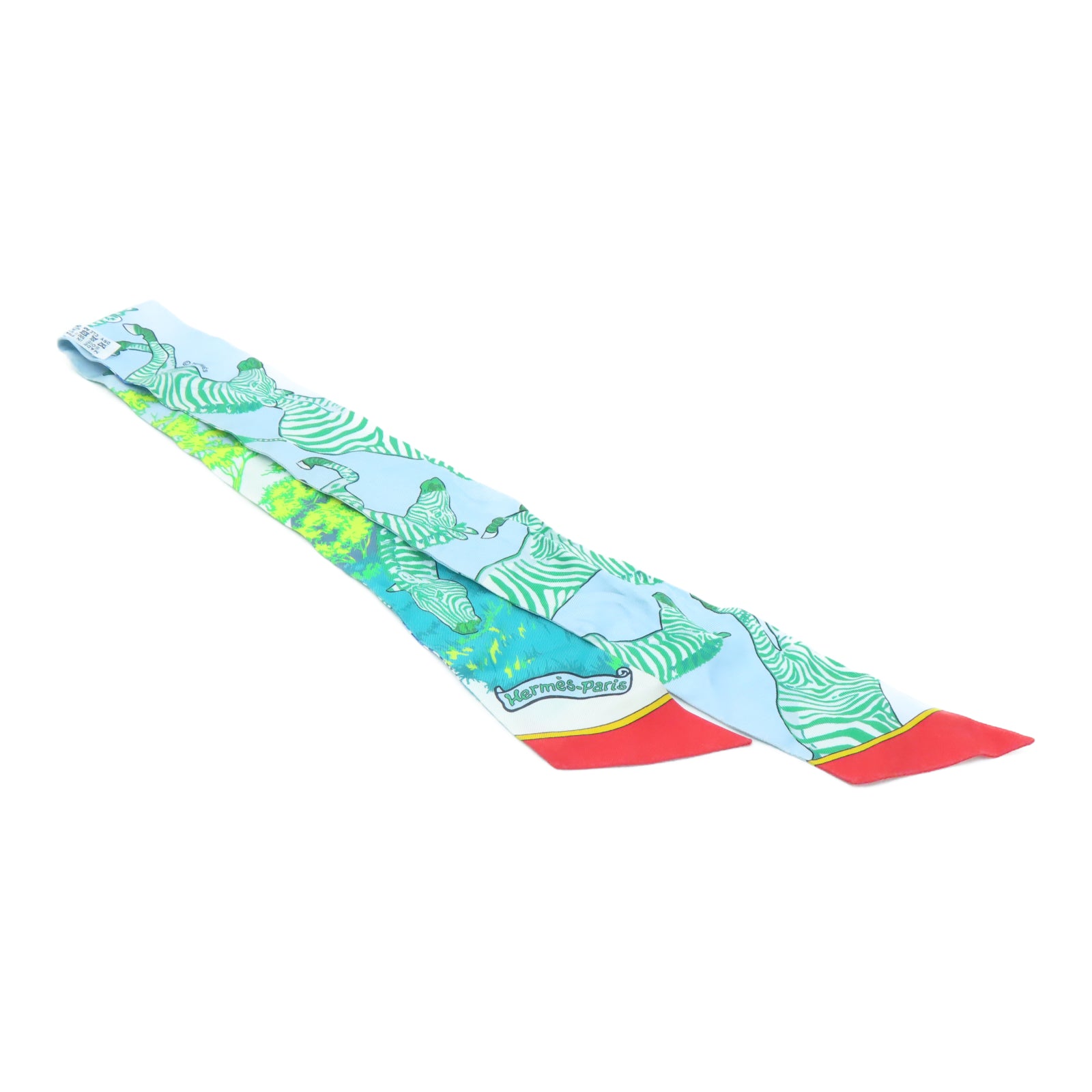 HERMES 絲質Twilly絲巾藍色/綠色