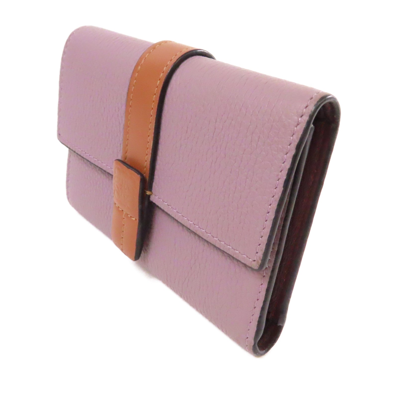 LOEWE 牛皮皮革Vertical Small wallet金扣短錢包紫色